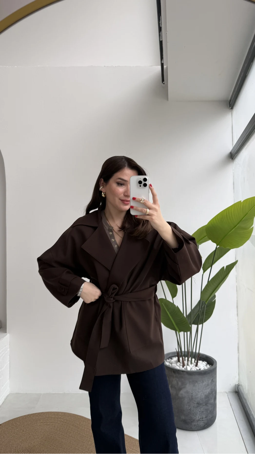 Andres Kemerli Dökümlü Trenç - Acı Kahve - Kod: 7658