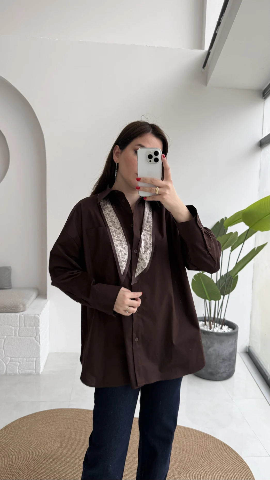 Claire Fularlı Gömlek - Acı Kahve - Kod: 5427