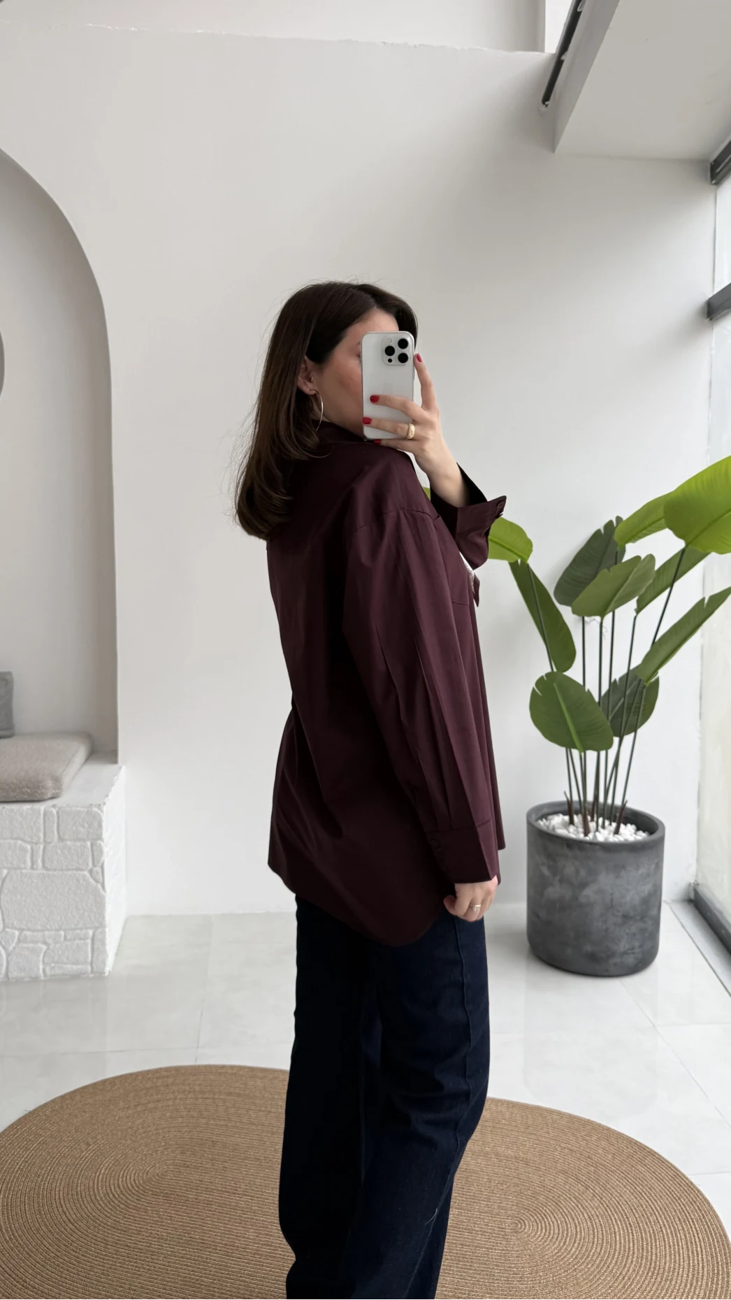 Claire Fularlı Gömlek - Mürdüm - Kod: 5427