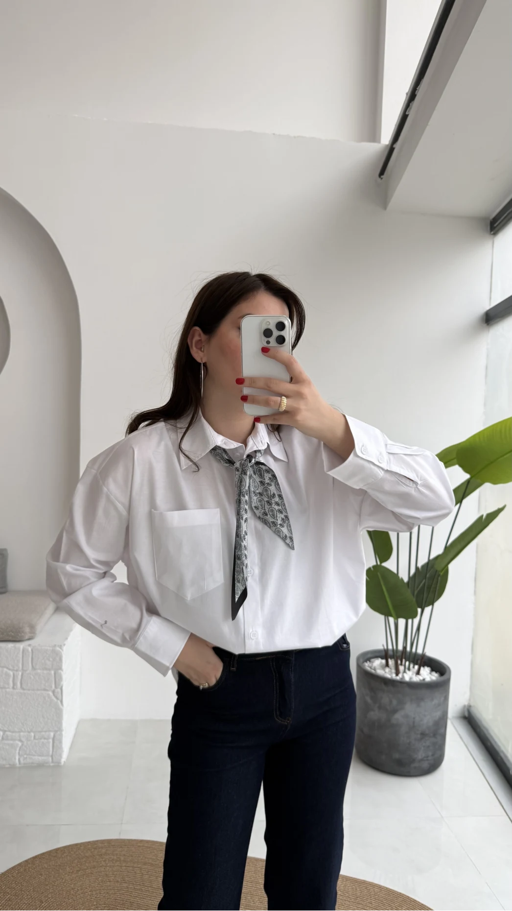 Claire Fularlı Gömlek - Beyaz - Kod: 5427