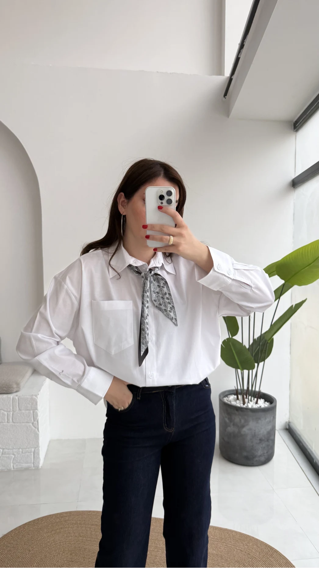 Claire Fularlı Gömlek - Beyaz - Kod: 5427