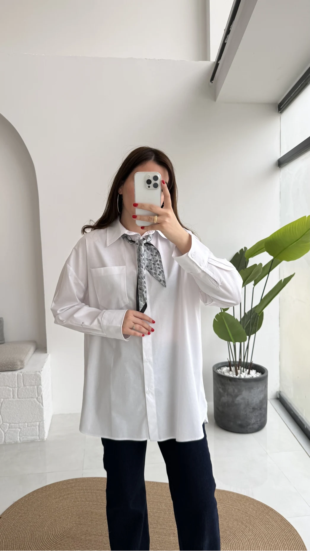 Claire Fularlı Gömlek - Beyaz - Kod: 5427