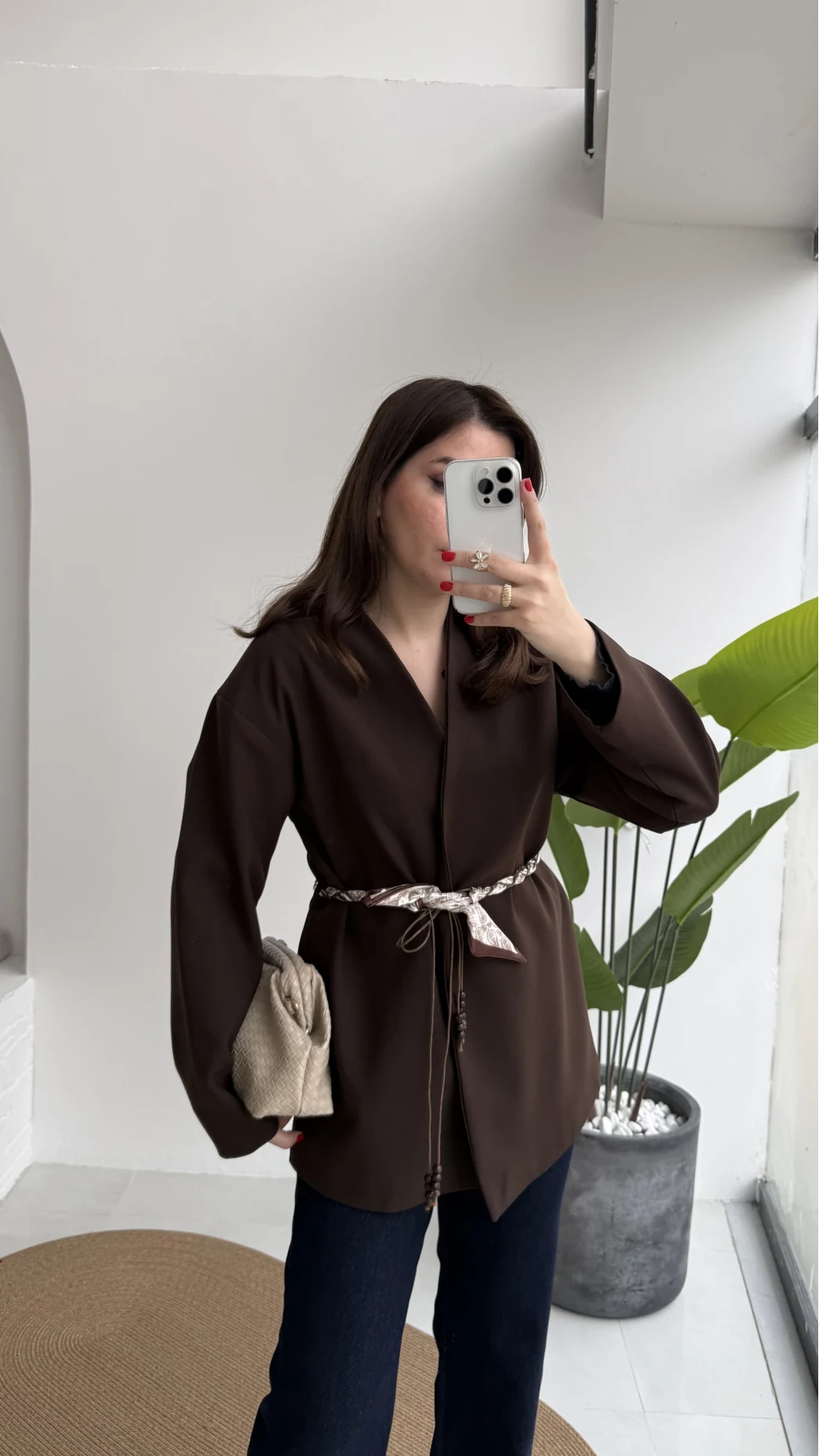 Brooklyn Fular Kemerli Ceket - Acı Kahve - Kod: 7673