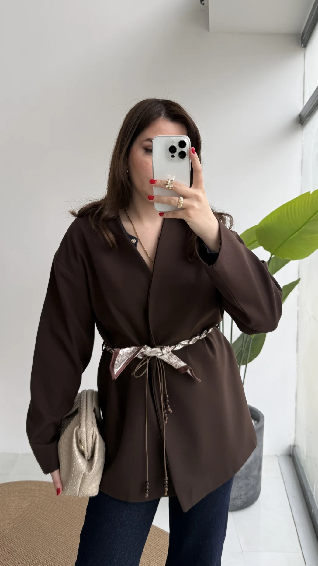 Brooklyn Fular Kemerli Ceket - Acı Kahve - Kod: 7673