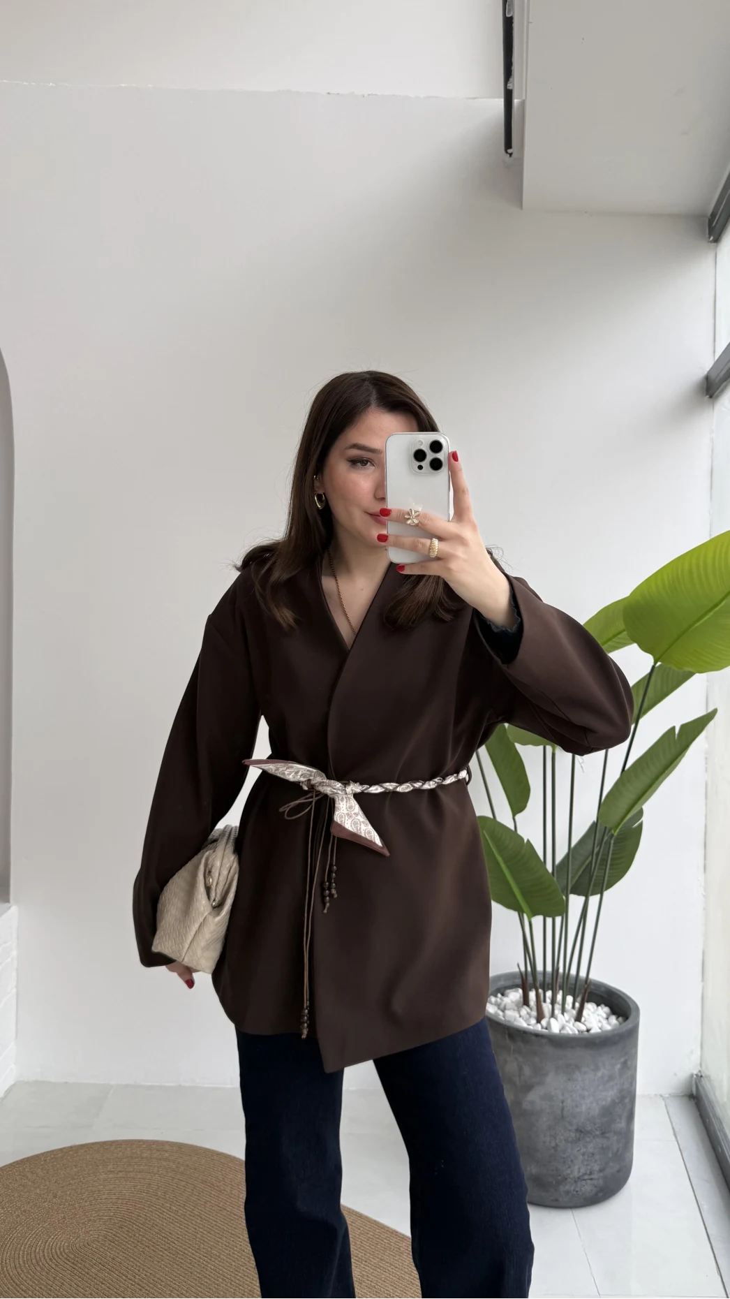 Brooklyn Fular Kemerli Ceket - Acı Kahve - Kod: 7673