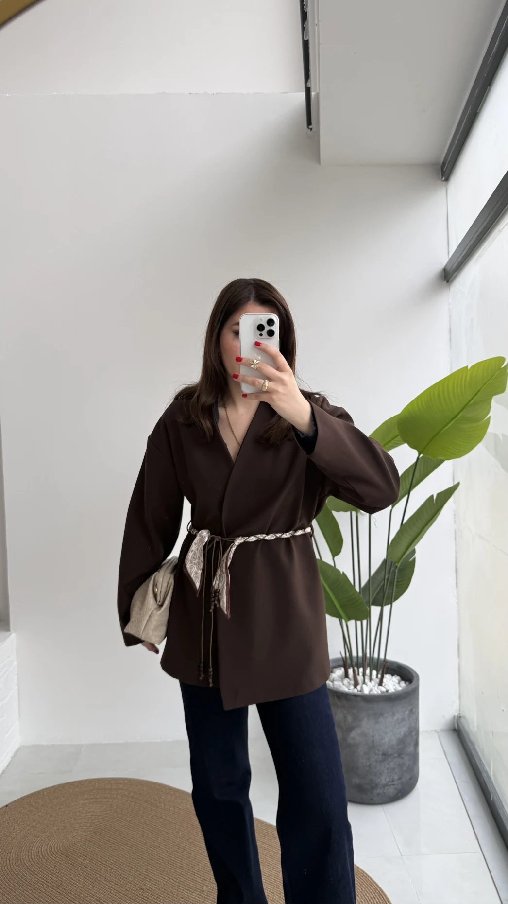 Brooklyn Fular Kemerli Ceket - Acı Kahve - Kod: 7673