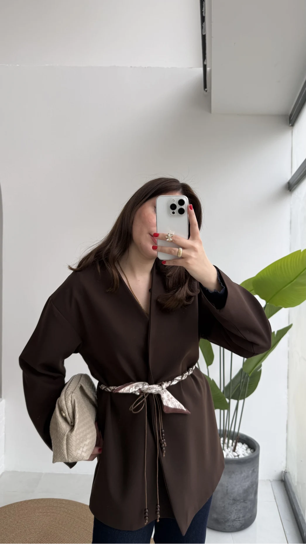 Brooklyn Fular Kemerli Ceket - Acı Kahve - Kod: 7673