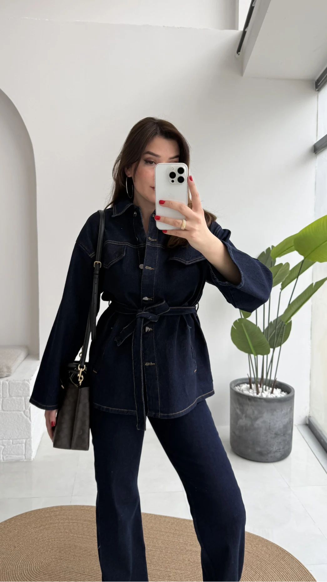 Rusty Lacivert Kuşaklı Denim Takım