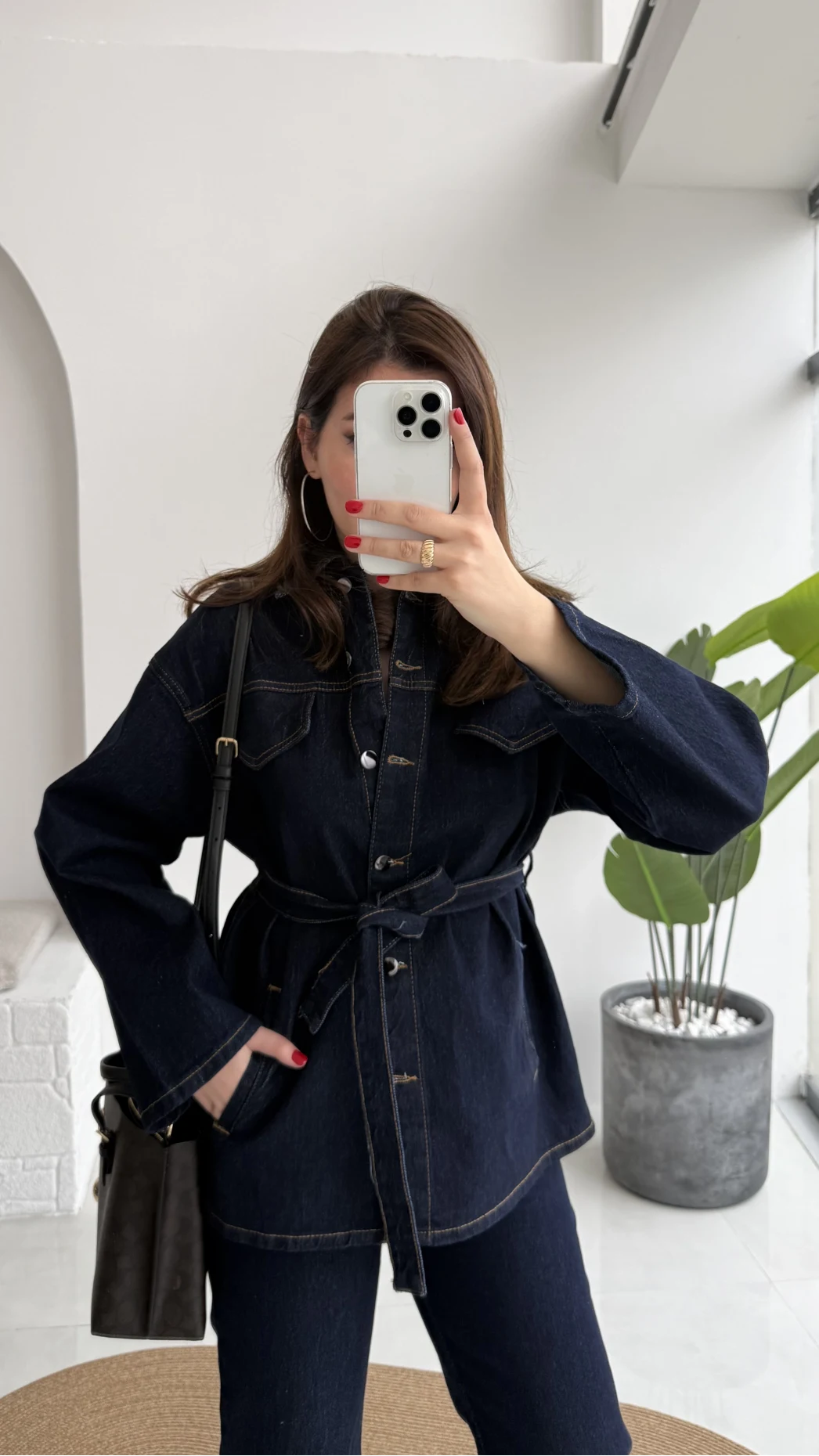 Rusty Lacivert Kuşaklı Denim Takım