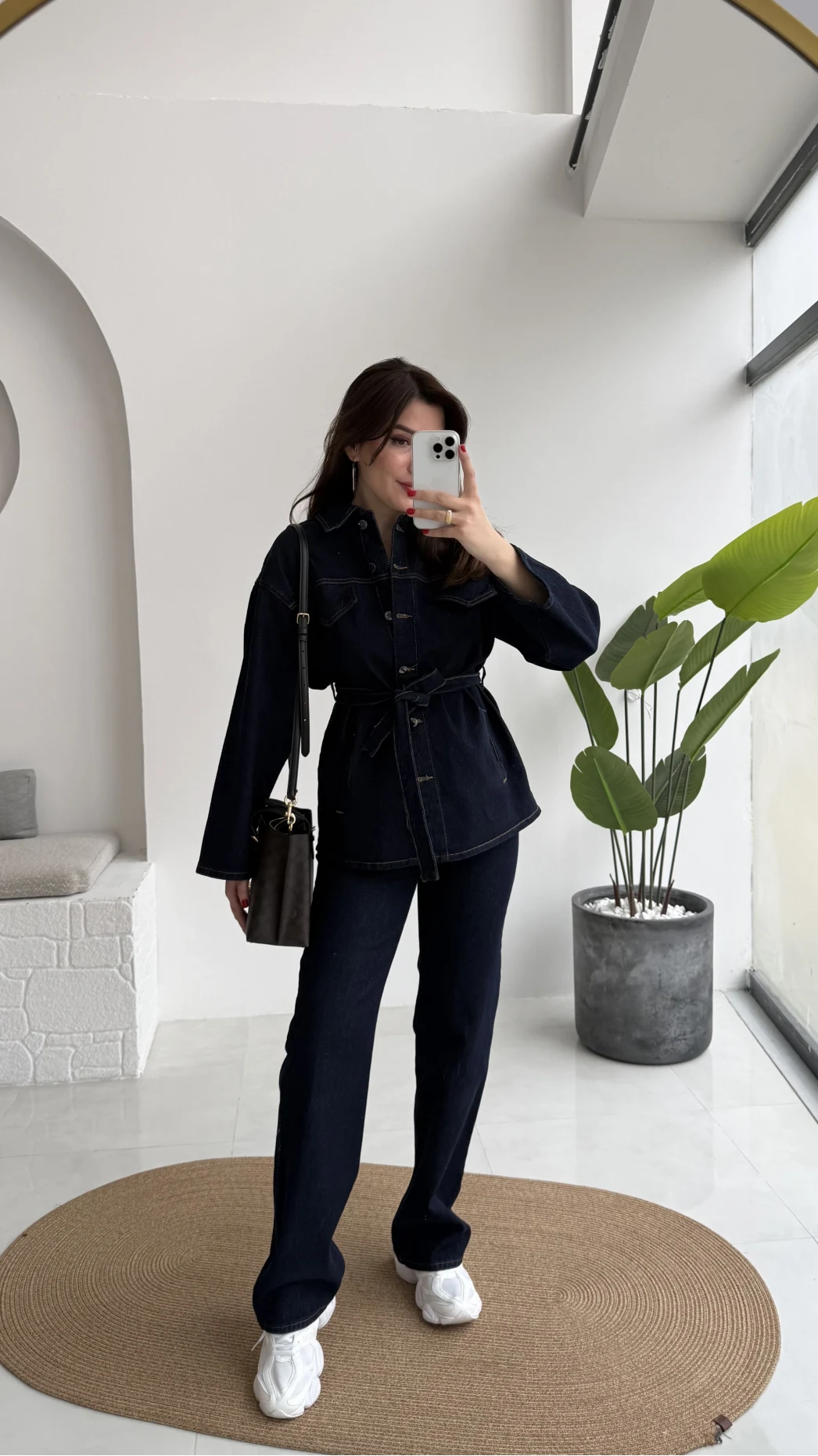 Rusty Lacivert Kuşaklı Denim Takım