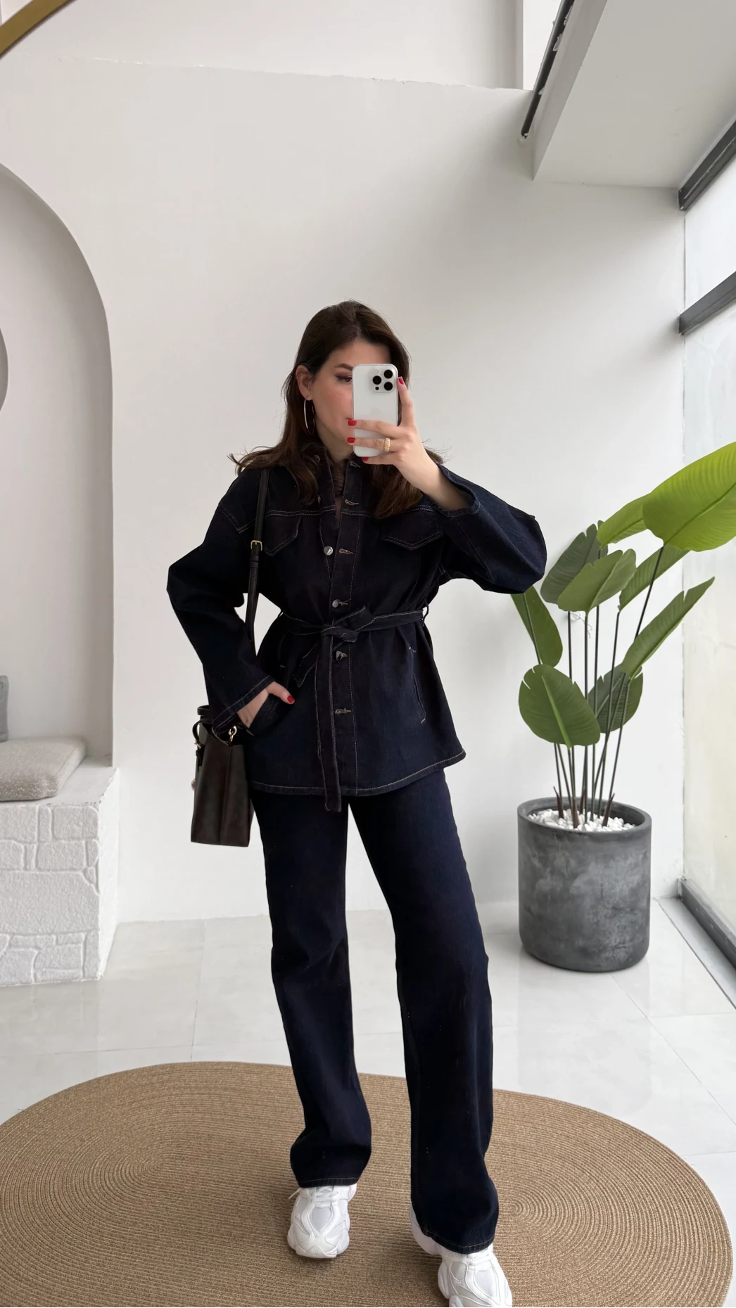 Rusty Lacivert Kuşaklı Denim Takım