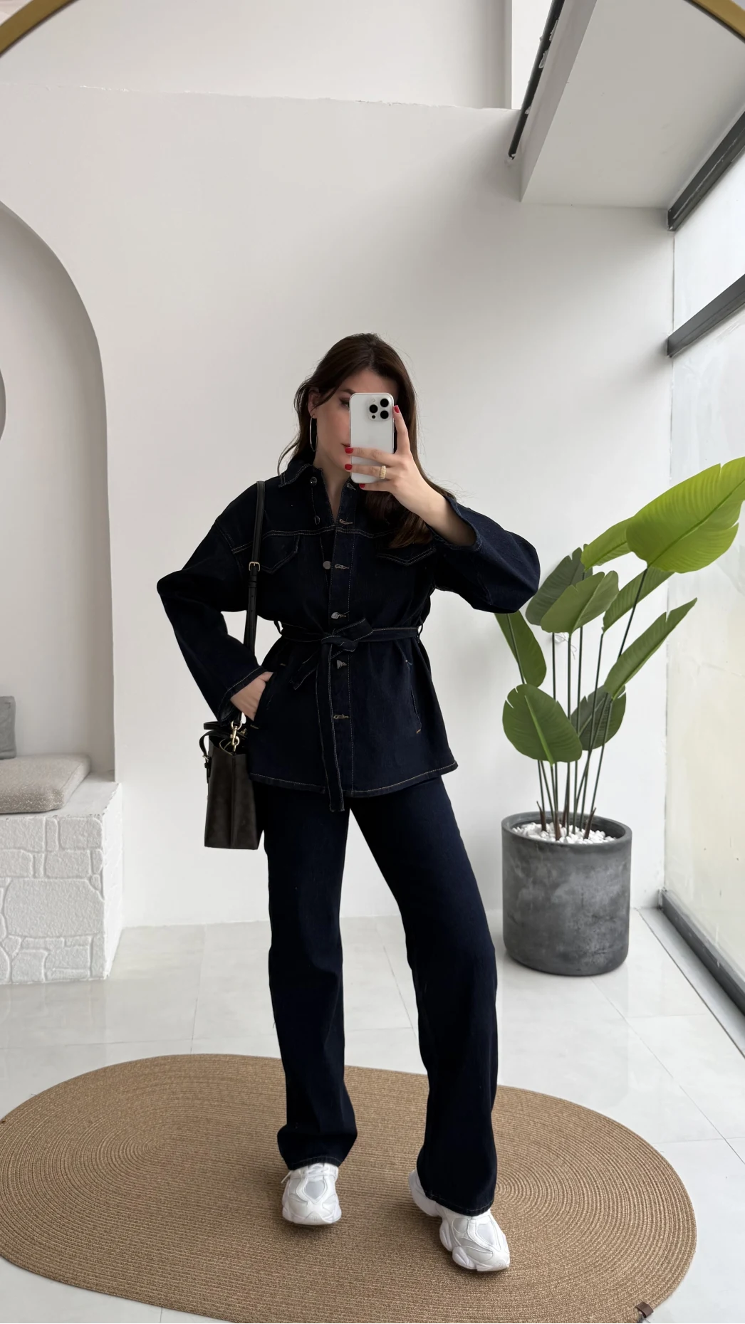 Rusty Lacivert Kuşaklı Denim Takım