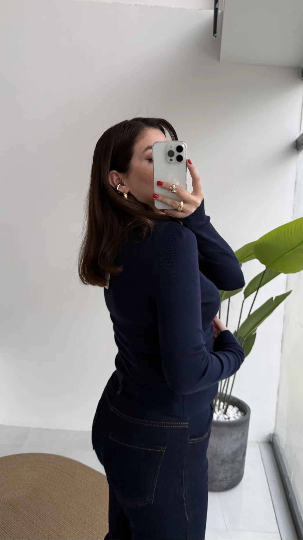 Addison V Yaka Düğme Detay Triko Kazak - Lacivert - Kod: 10805