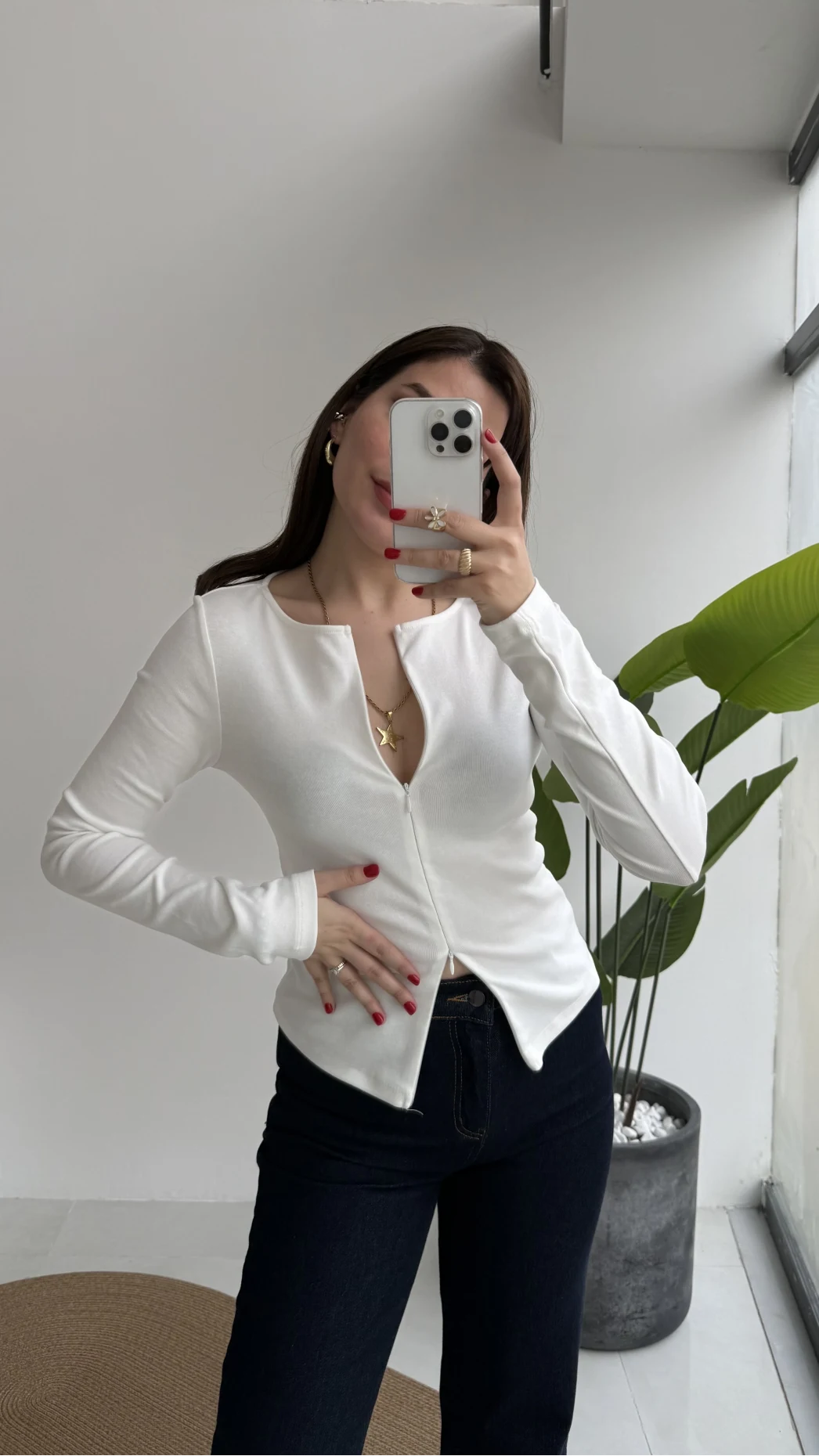 Granny Fermuar Detaylı Uzun Kollu Bluz - Ekru - Kod: 31993