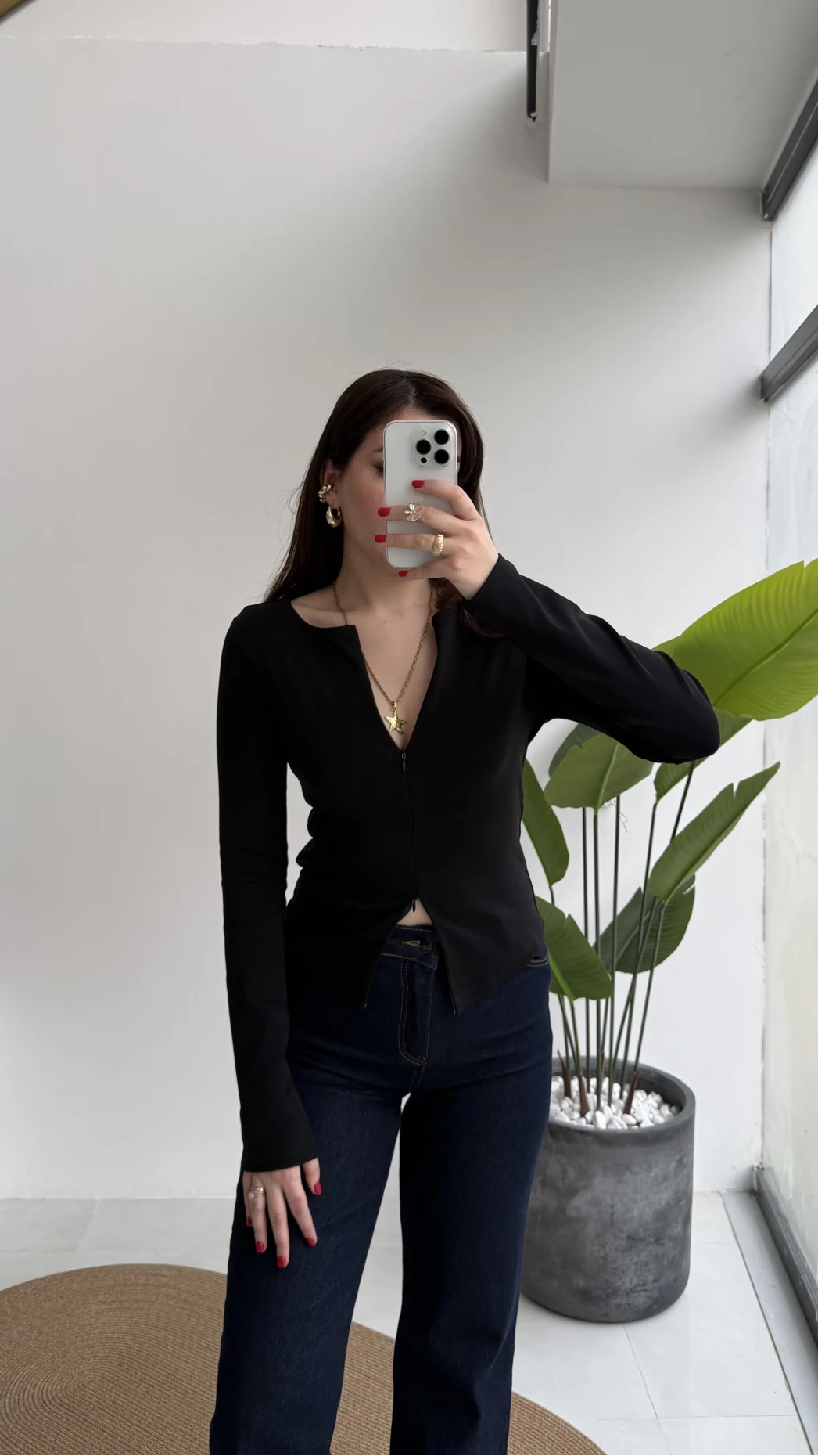 Granny Fermuar Detaylı Uzun Kollu Bluz - Siyah - Kod: 31993