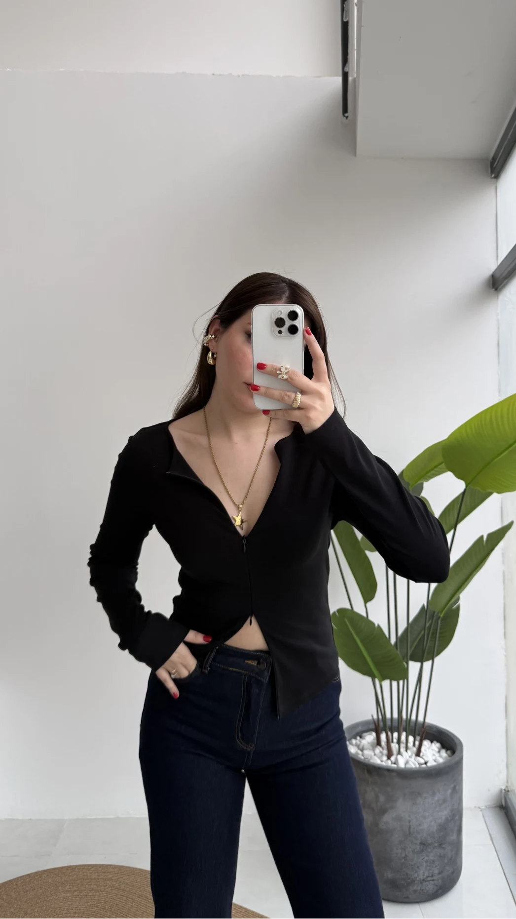 Granny Fermuar Detaylı Uzun Kollu Bluz - Siyah - Kod: 31993