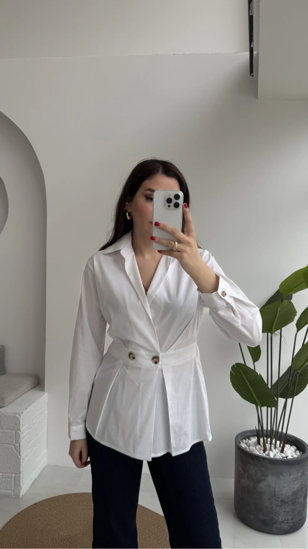 Coquette Pile Detay Düğmeli Kısa Bluz - Beyaz - Kod: 5426