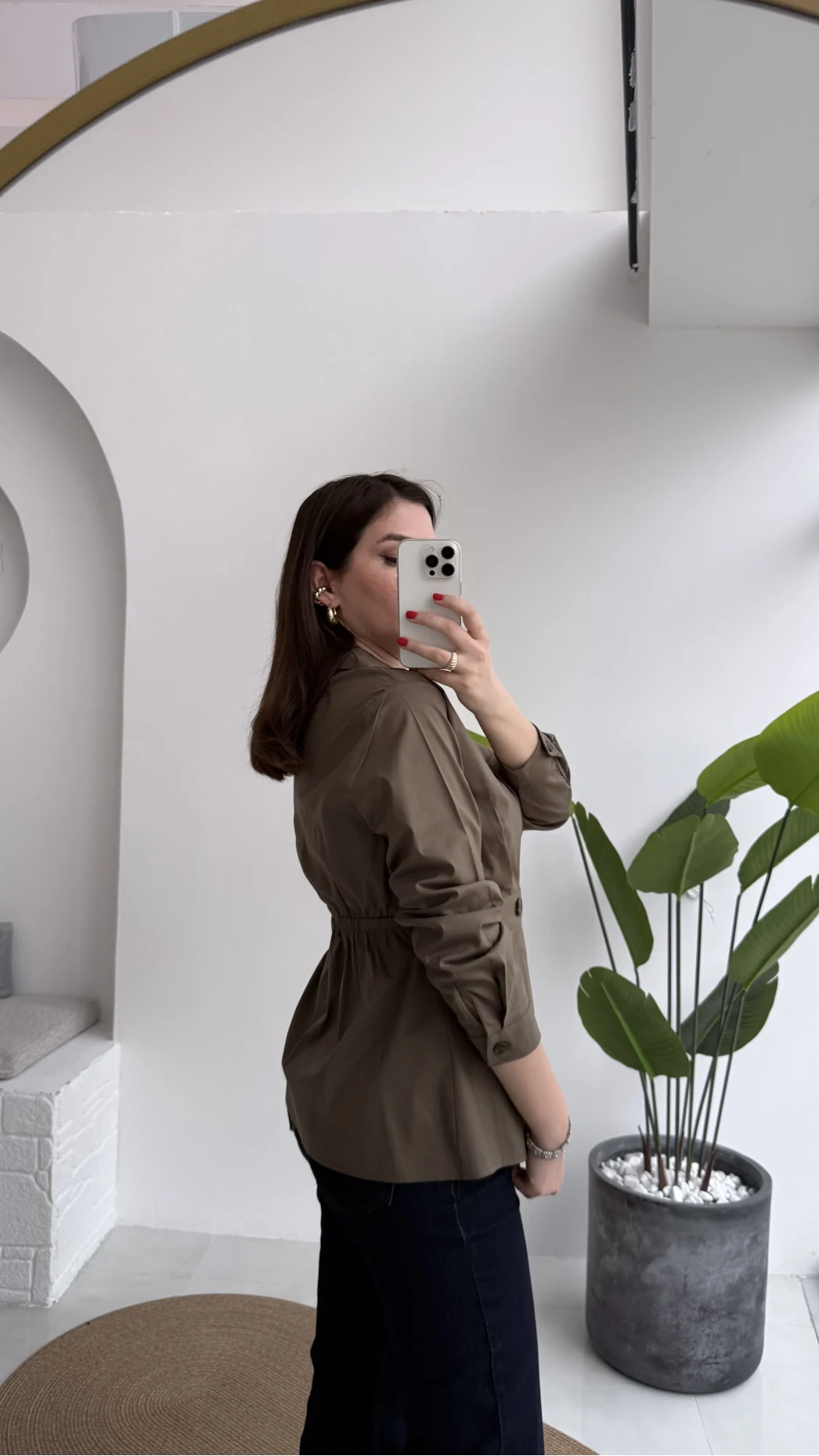 Coquette Pile Detay Düğmeli Kısa Bluz - Haki - Kod: 5426