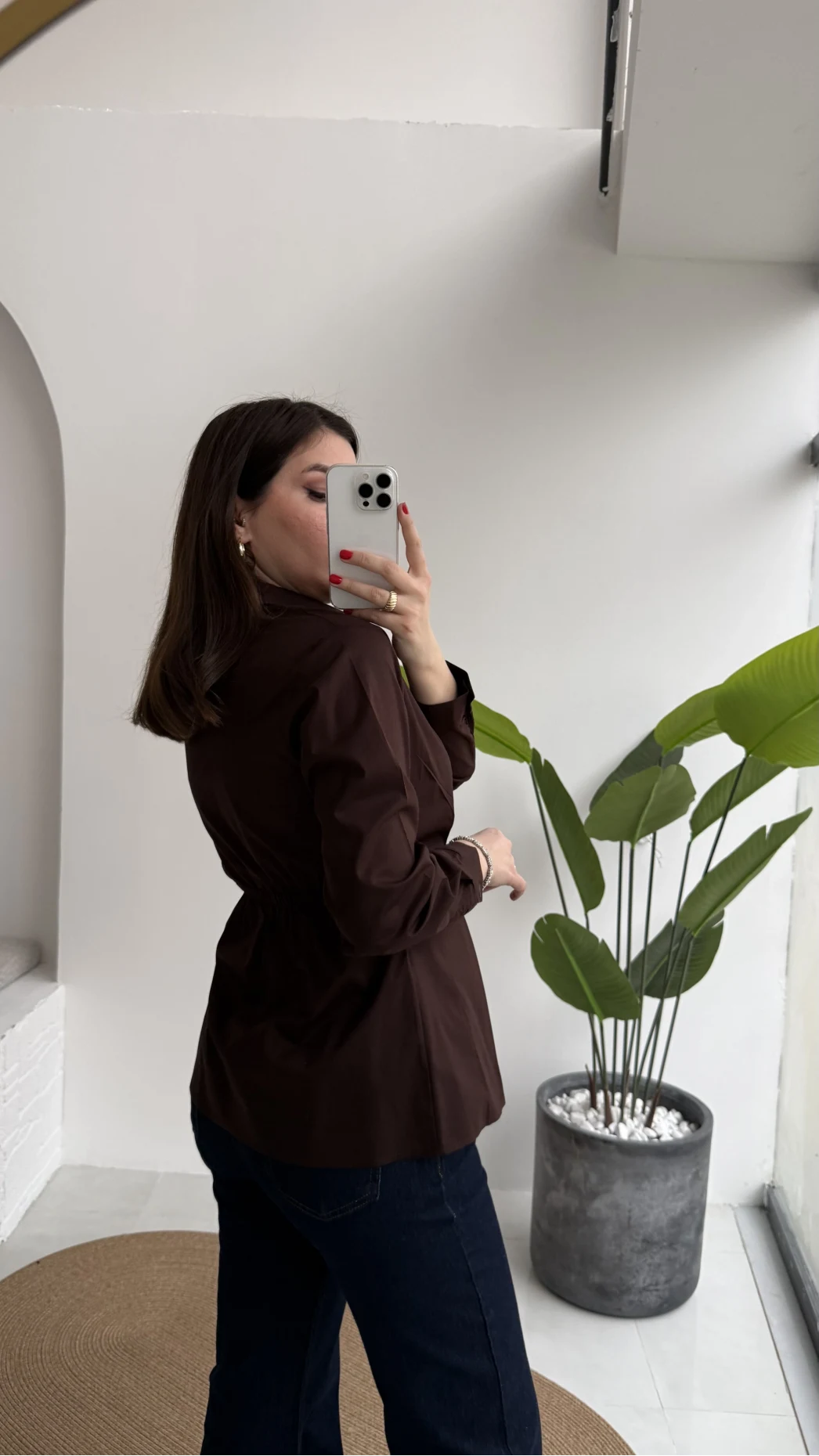 Coquette Pile Detay Düğmeli Kısa Bluz - Acı Kahve - Kod: 5426