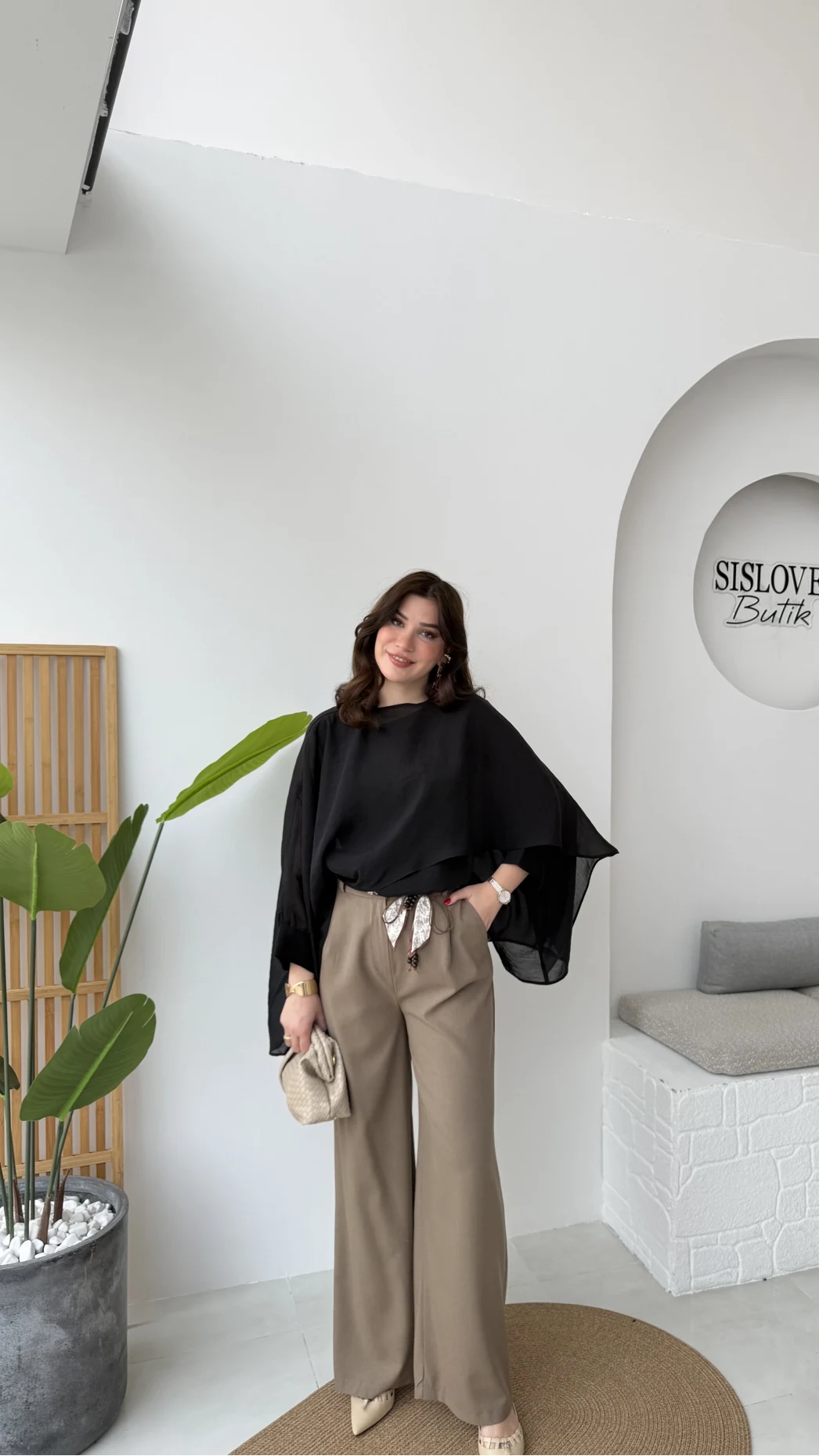 Kirsten Fular Kemerli Palazzo Pantolon - Haki - Kod: 3860