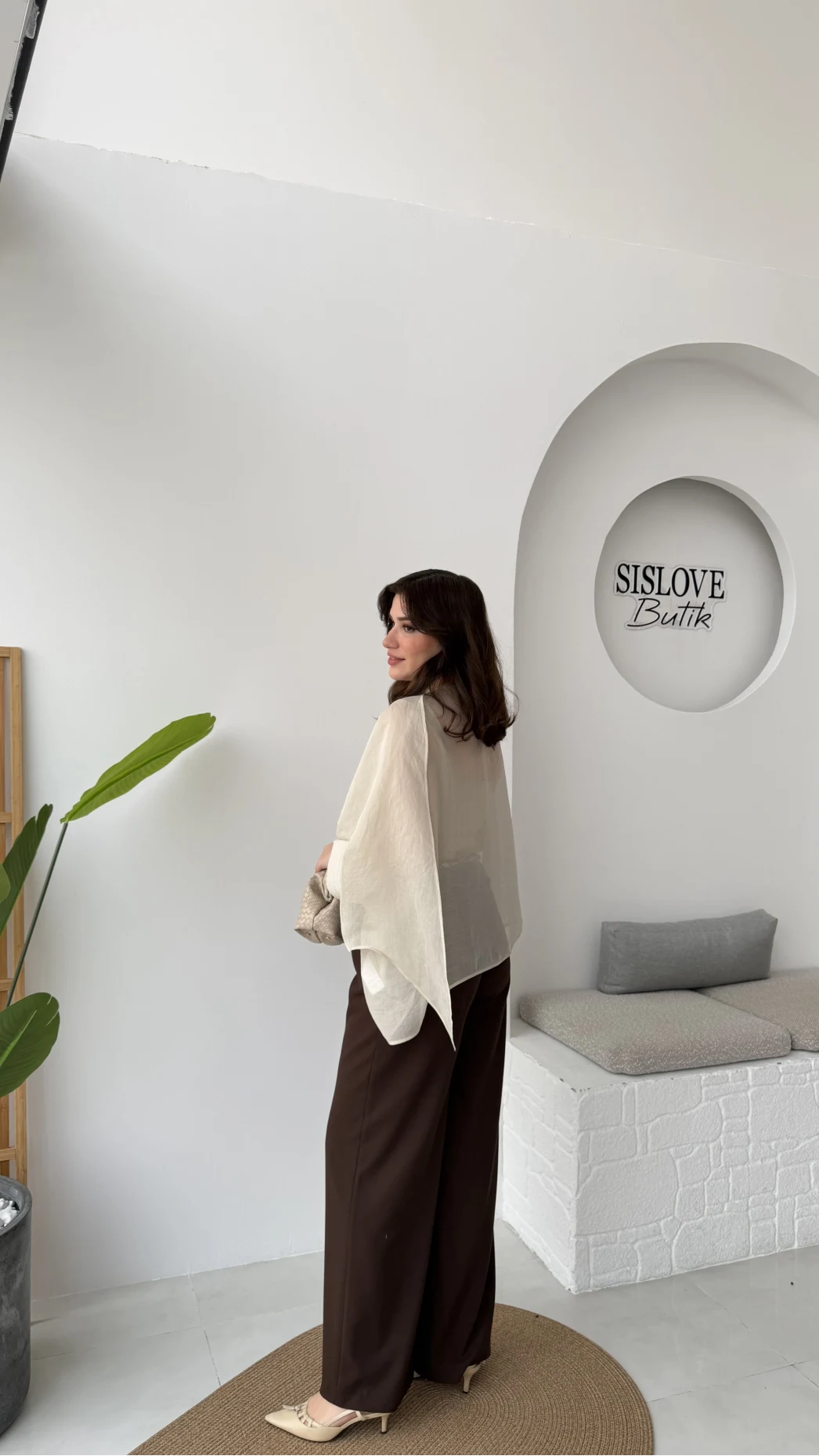 Kirsten Fular Kemerli Palazzo Pantolon - Acı Kahve - Kod: 3860