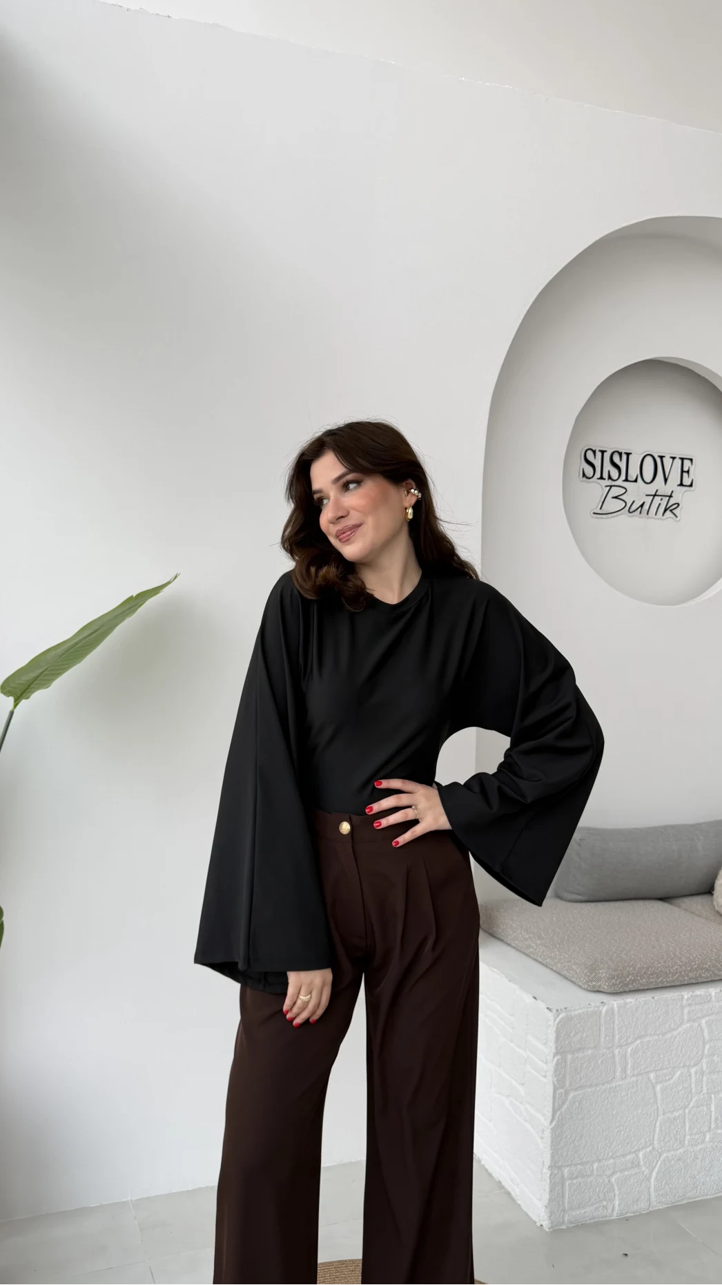 Marıs Yarasa Kol Crop Bluz - Siyah - Kod: 9128