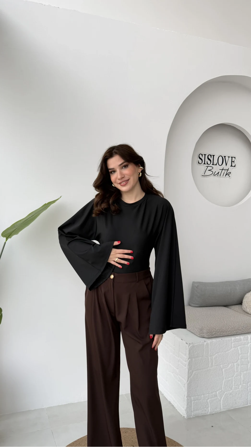 Marıs Yarasa Kol Crop Bluz - Siyah - Kod: 9128