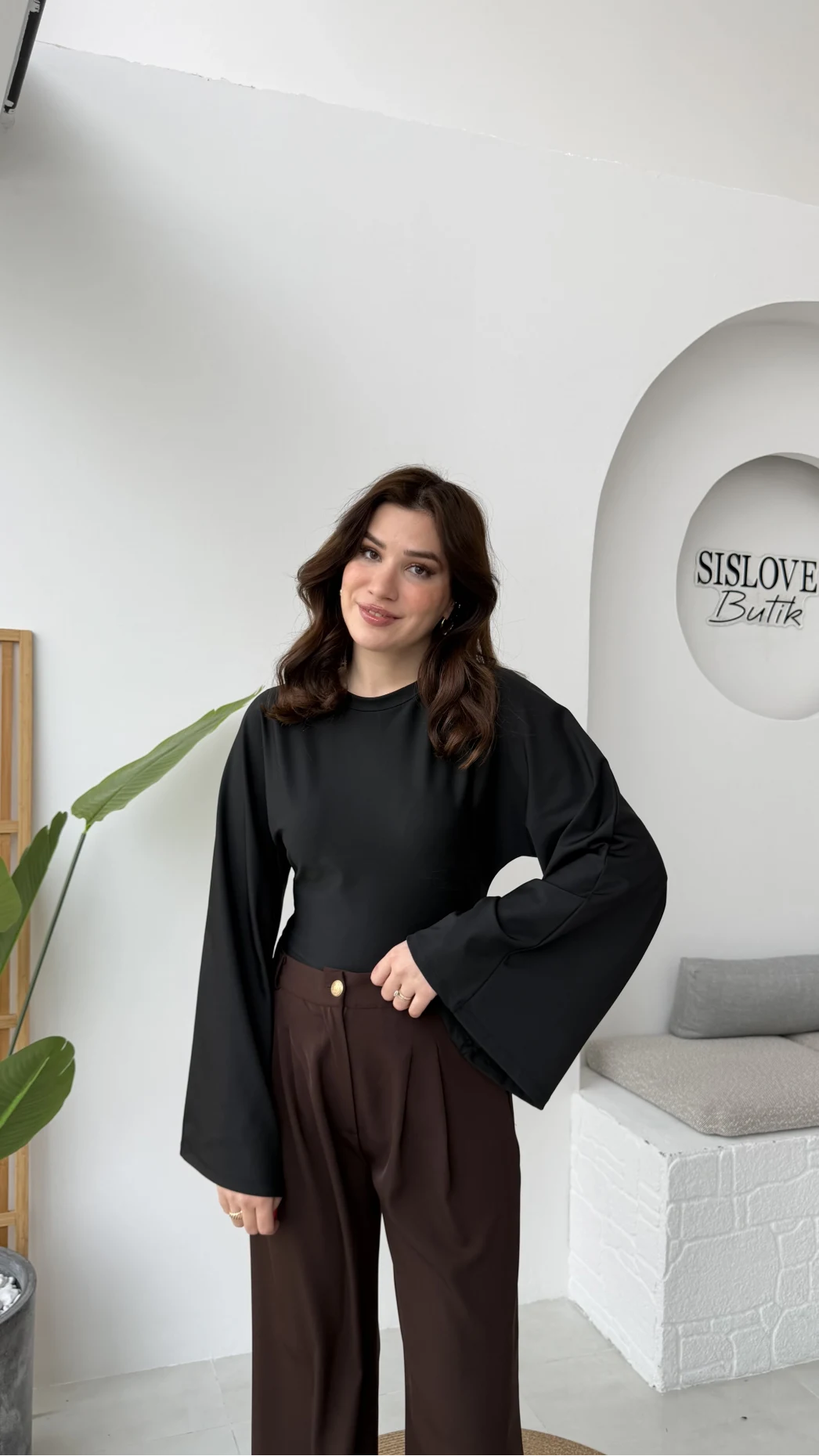 Marıs Yarasa Kol Crop Bluz - Siyah - Kod: 9128