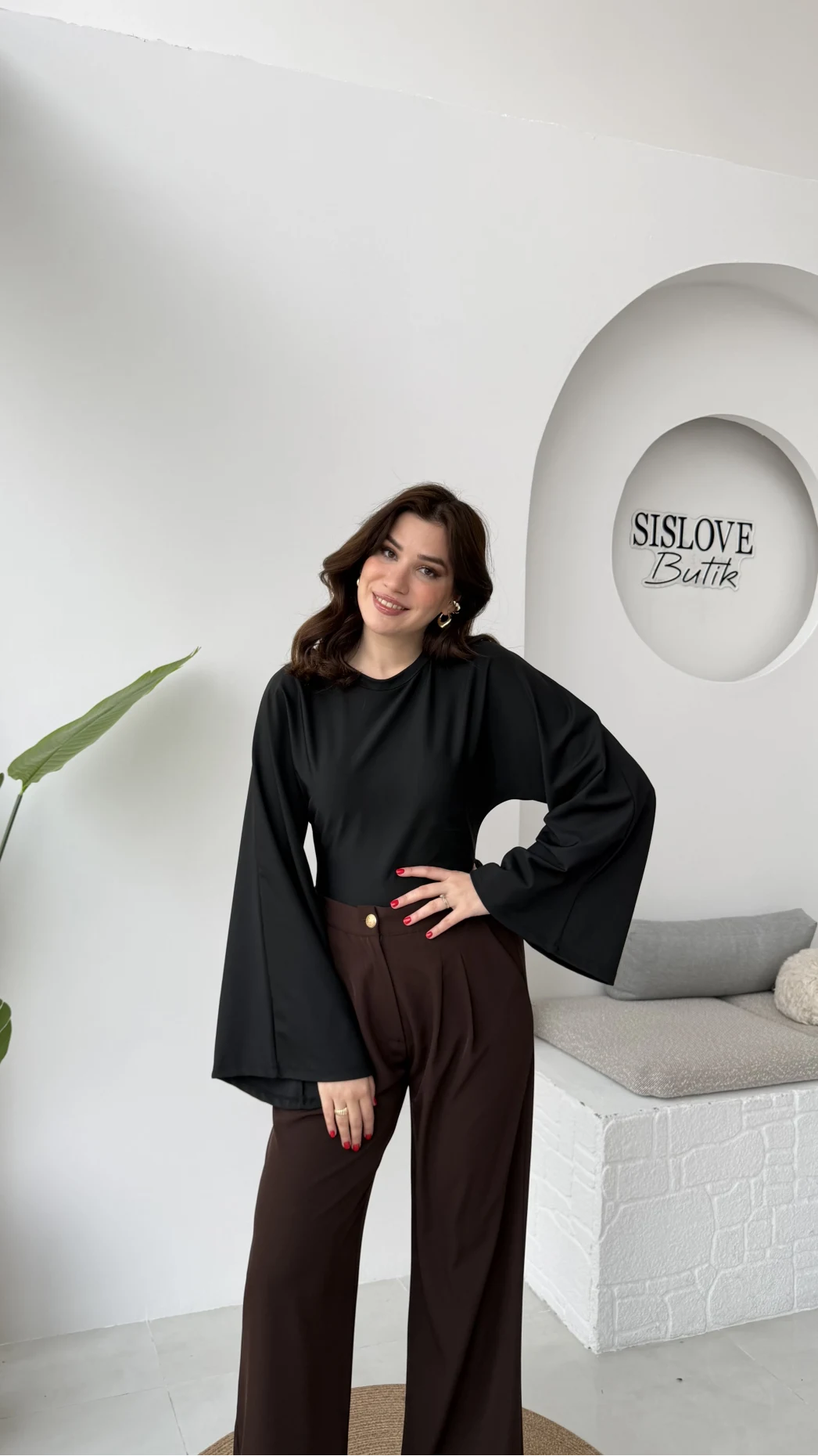 Marıs Yarasa Kol Crop Bluz - Siyah - Kod: 9128