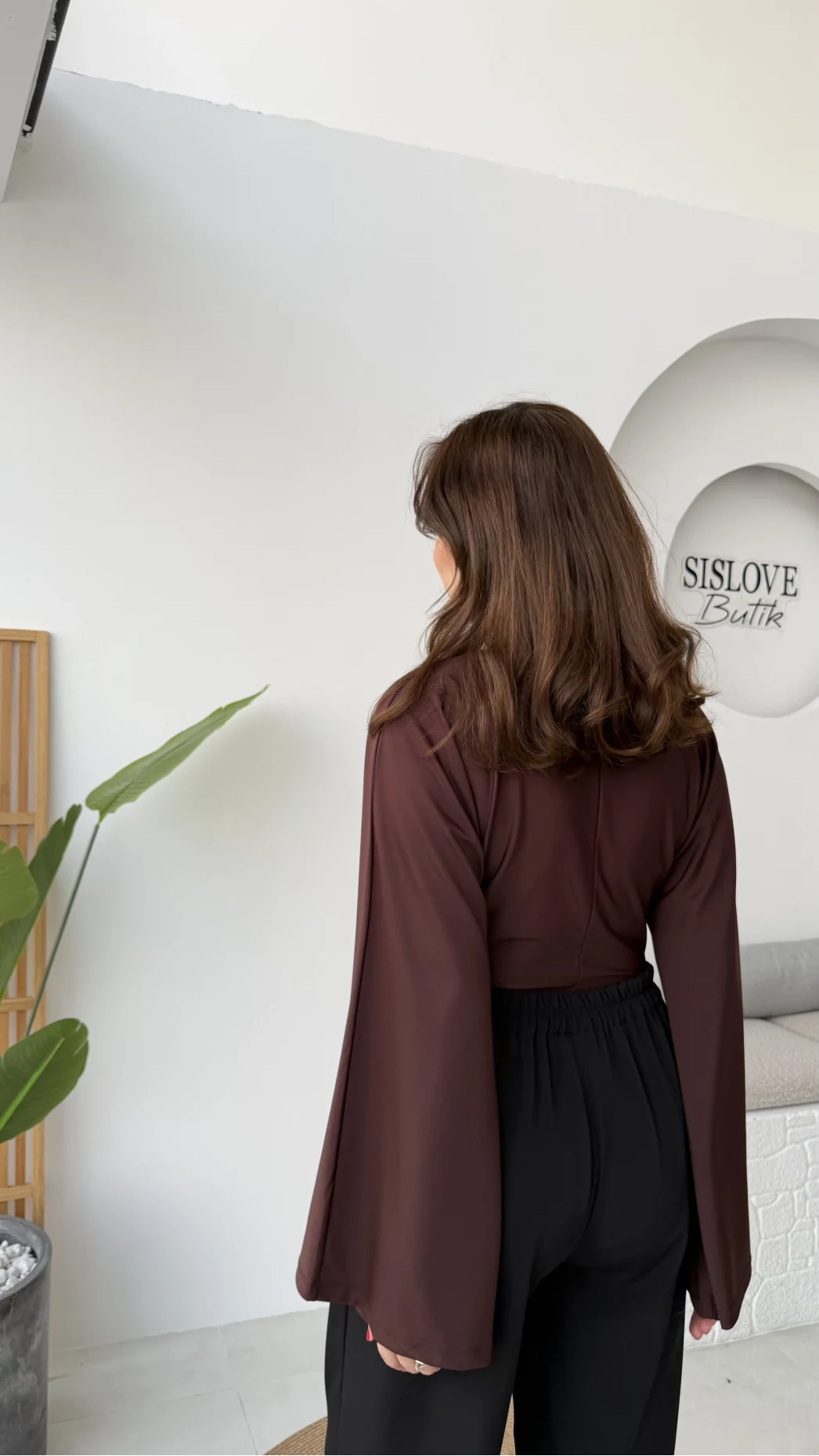 Marıs Yarasa Kol Crop Bluz - Acı Kahve - Kod: 9128