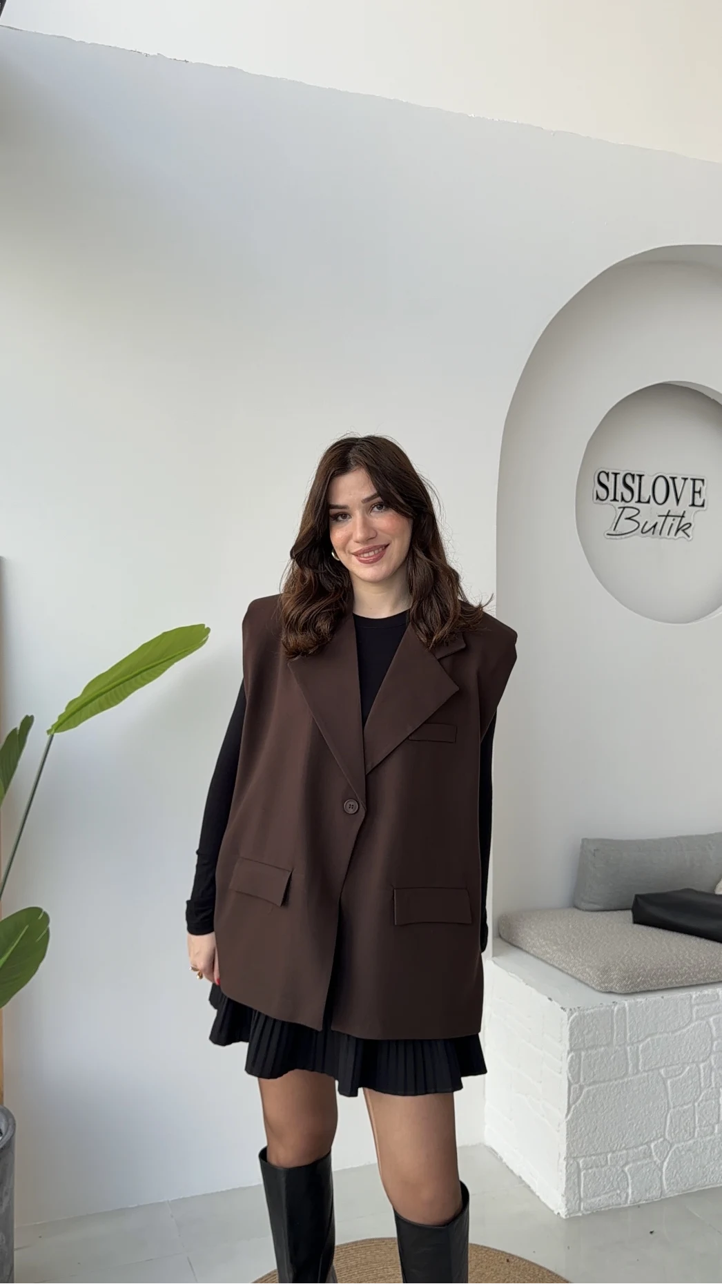 Floria Vatkalı Kemerli Yelek - Kahverengi - Kod: 7449