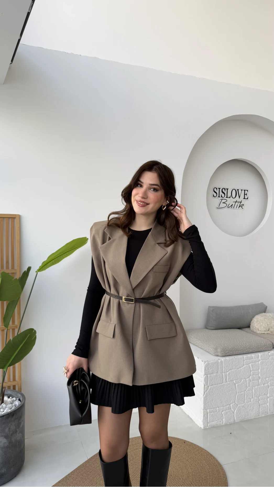 Floria Vatkalı Kemerli Yelek - Haki - Kod: 7449