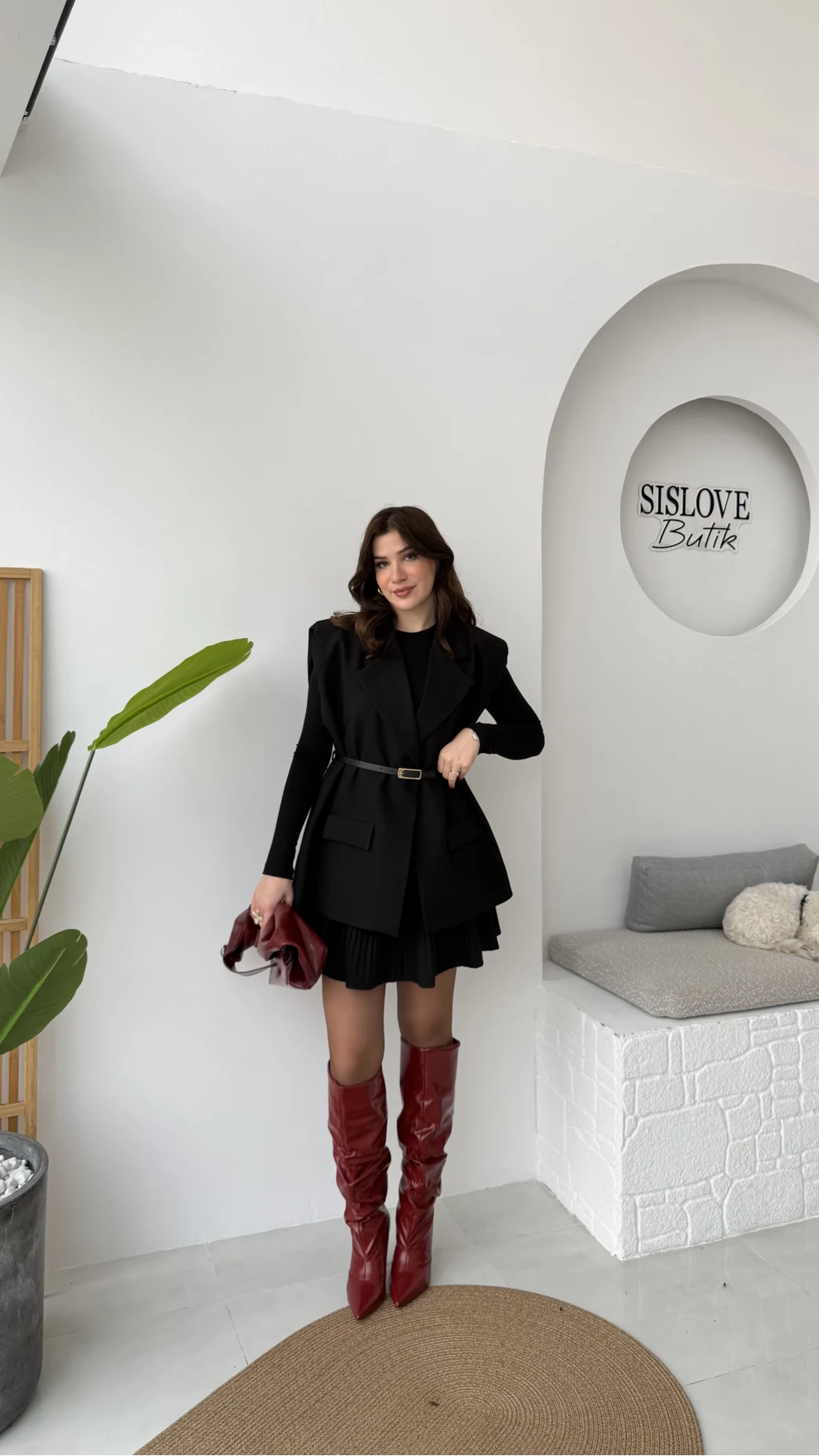 Floria Vatkalı Kemerli Yelek - Siyah - Kod: 7449