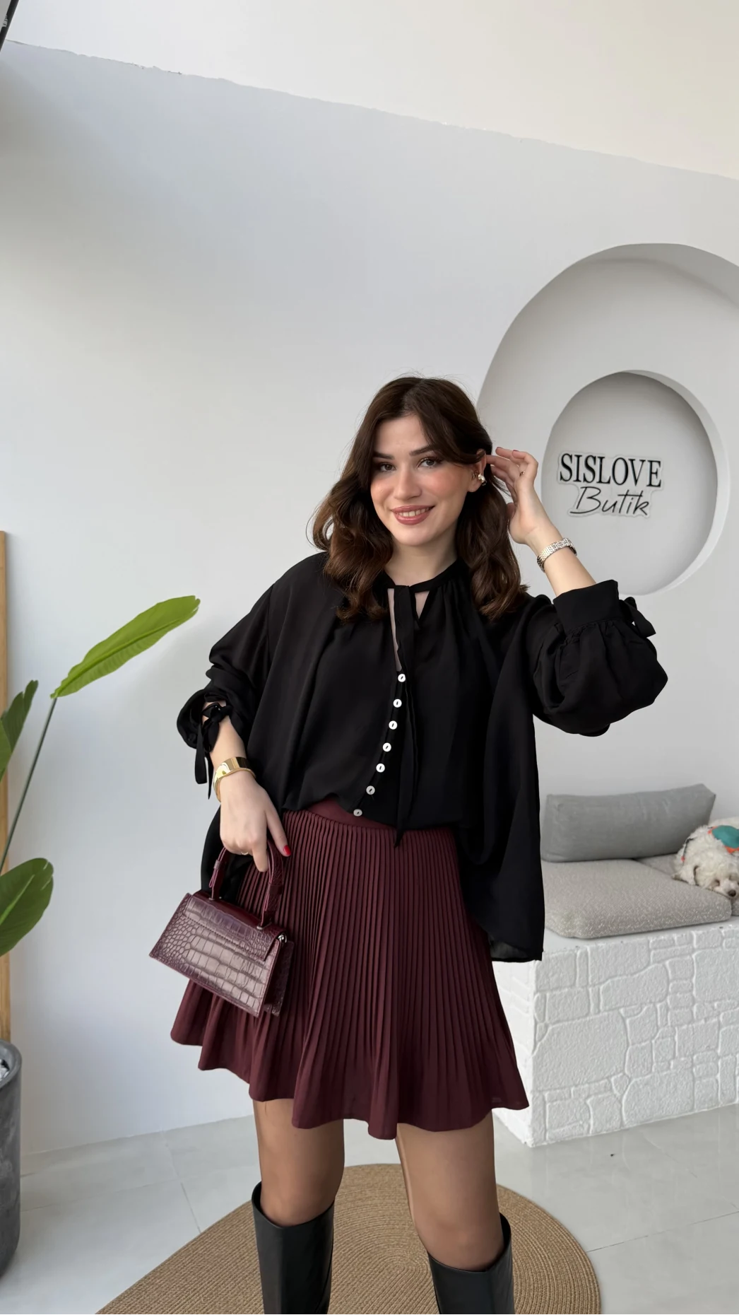 Clara Piliseli Şortlu Etek - Mürdüm - Kod: 0810