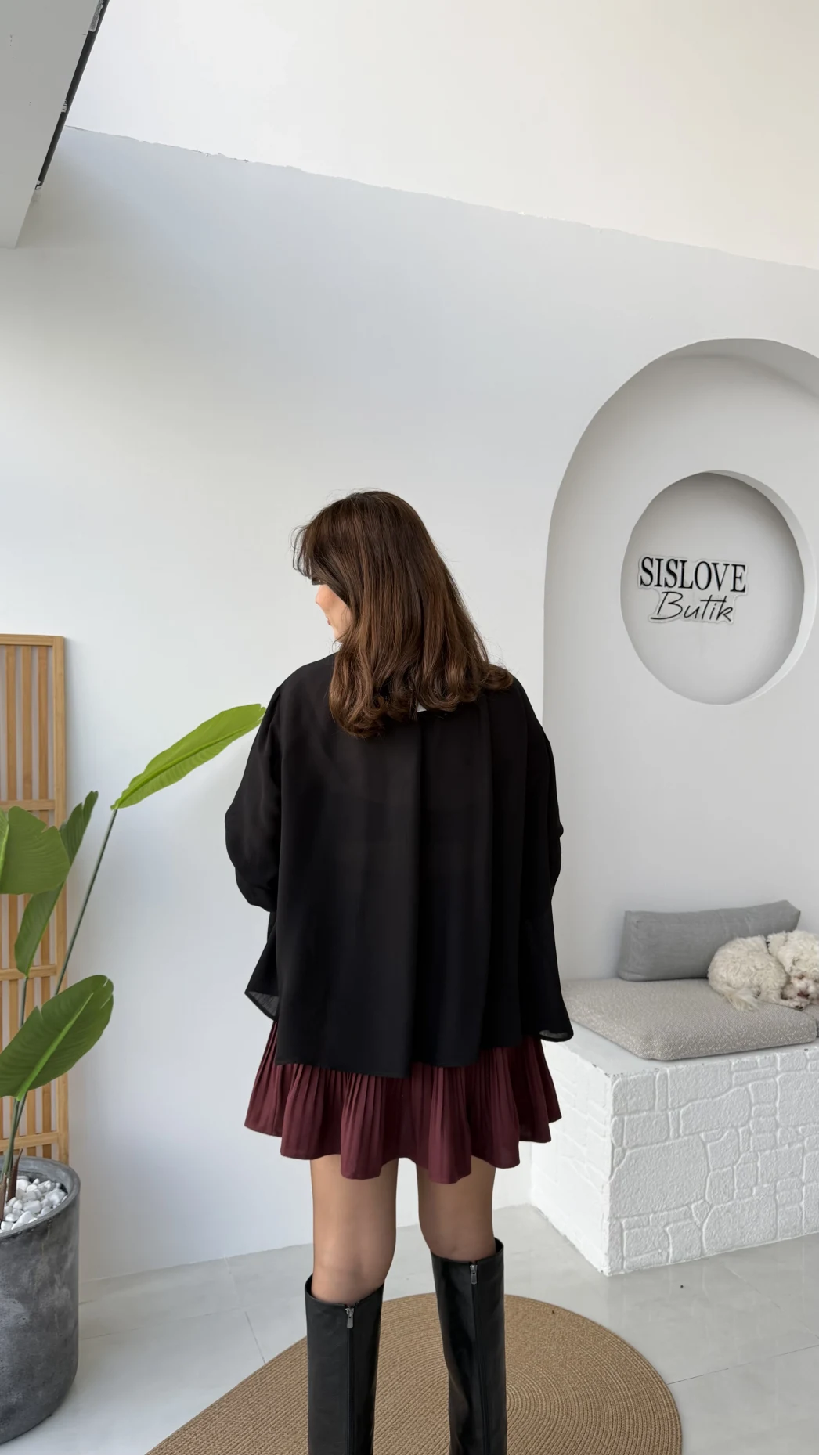 Georgia Bağlama Detaylı Dökümlü Gömlek - Siyah - Kod: 4988