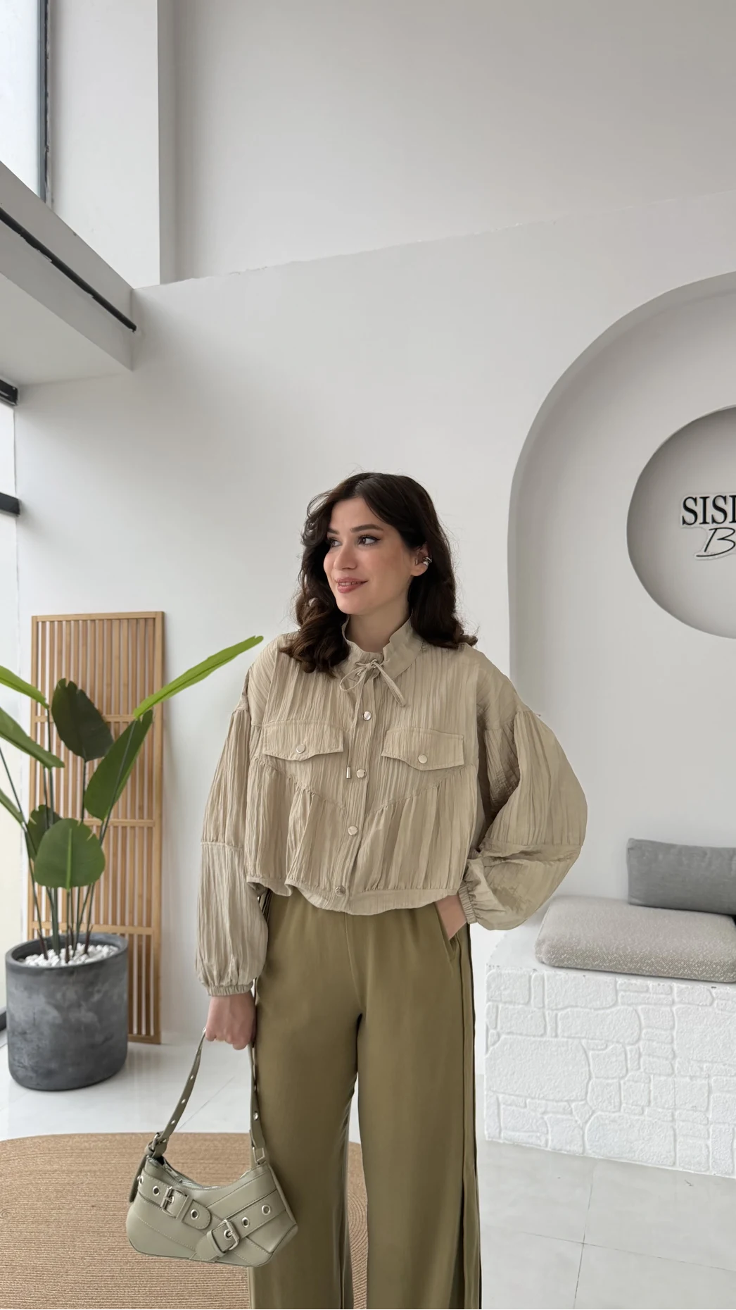 Kırınkıl Kumaş İnce Ceket - Taş-Haki Tonları - Kod: 9671