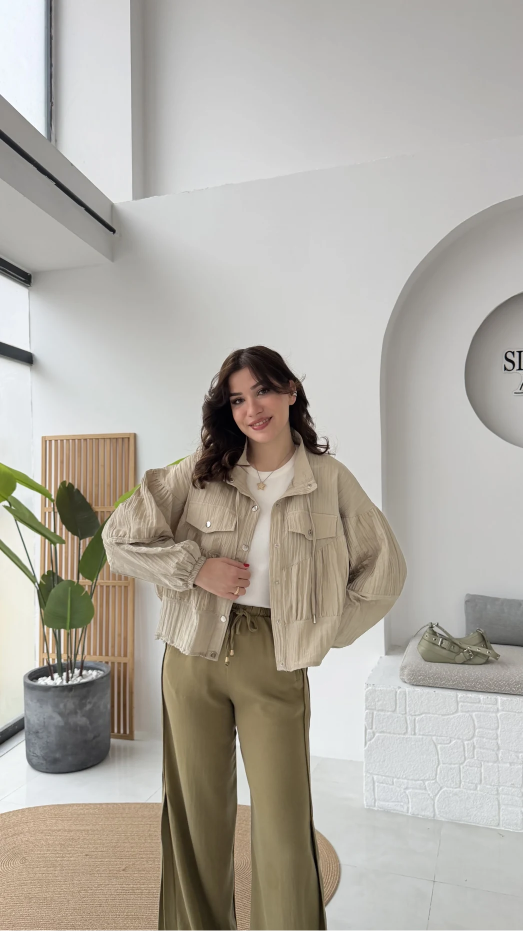 Kırınkıl Kumaş İnce Ceket - Taş-Haki Tonları - Kod: 9671