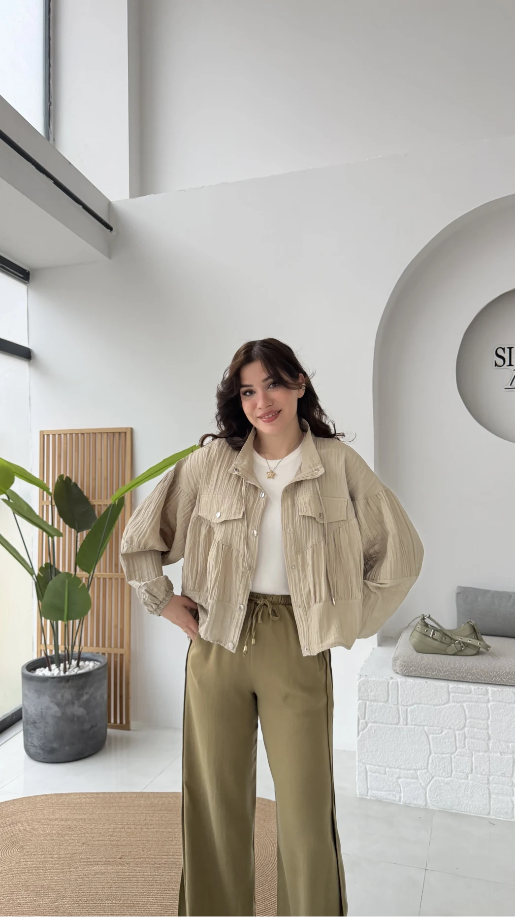 Kırınkıl Kumaş İnce Ceket - Taş-Haki Tonları - Kod: 9671