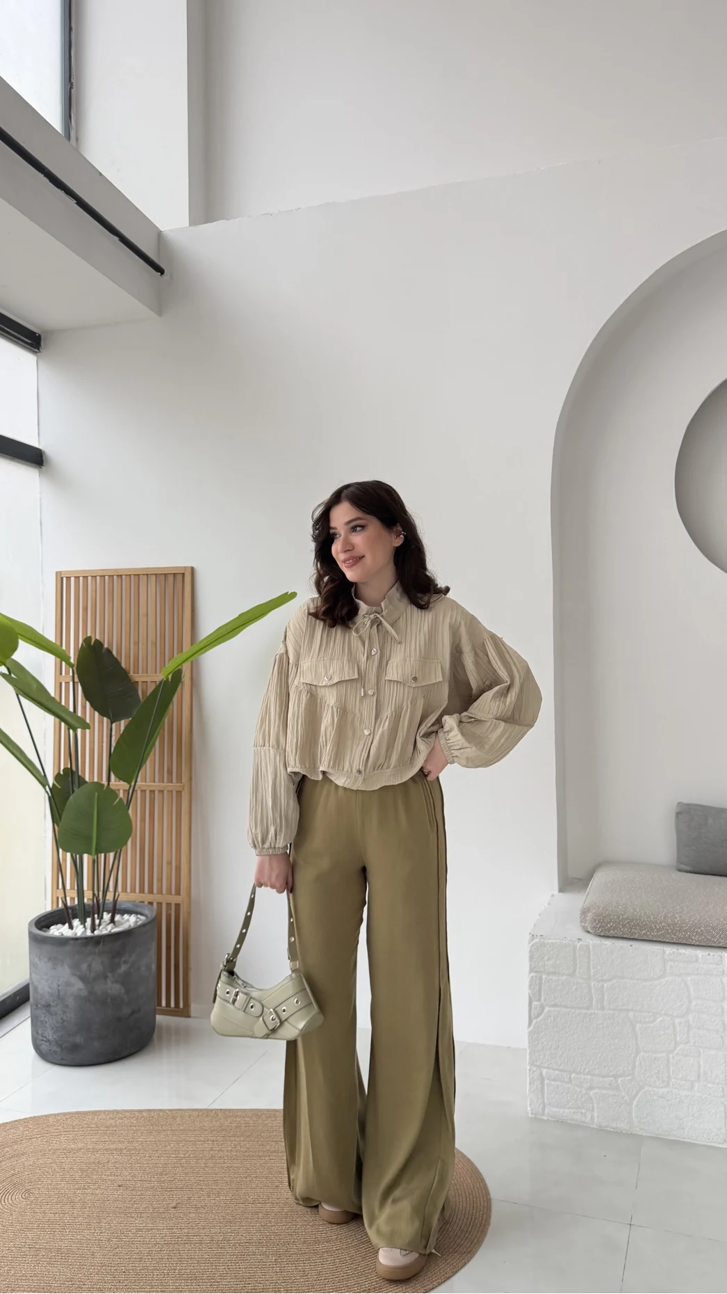 Kırınkıl Kumaş İnce Ceket - Taş-Haki Tonları - Kod: 9671