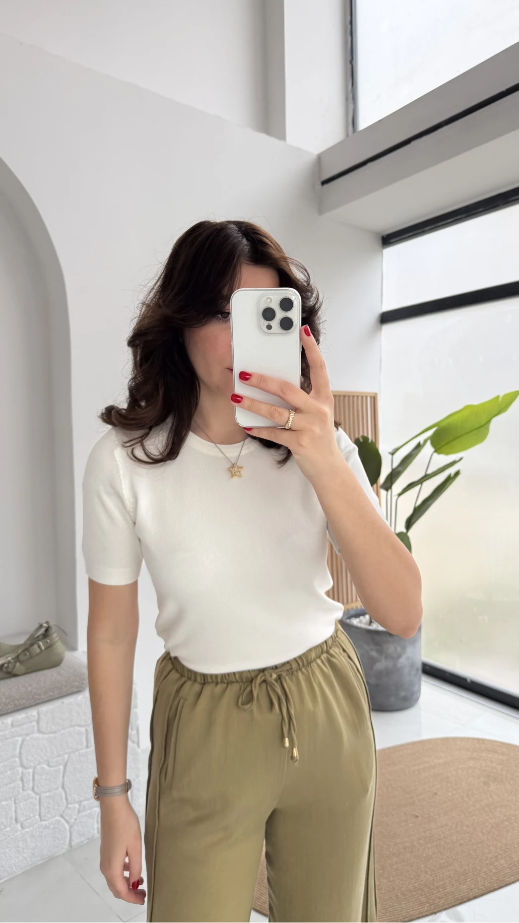 Dilvin Bisiklet Yaka Kısa Kol Triko Bluz - Ekru - Kod: 10779