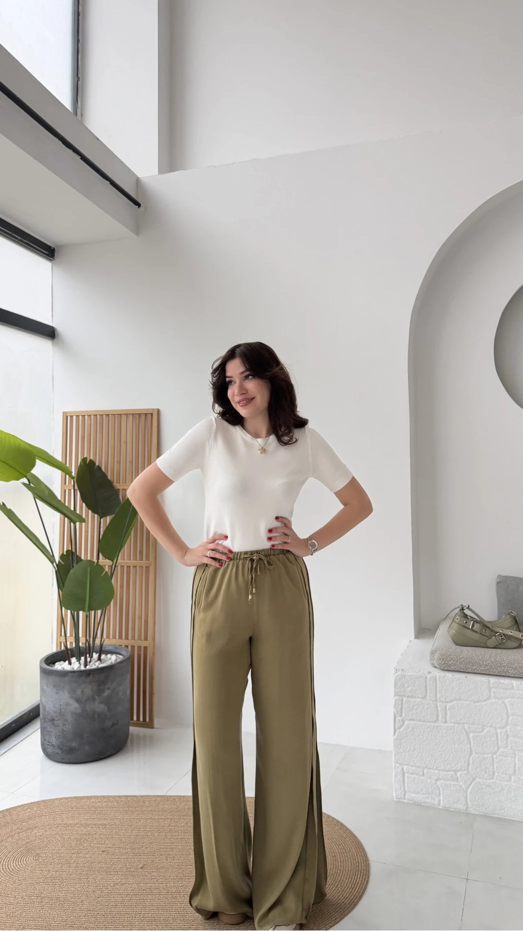 Best Beli Lastikli Paça Detaylı Pantolon - Haki - Kod: 51283