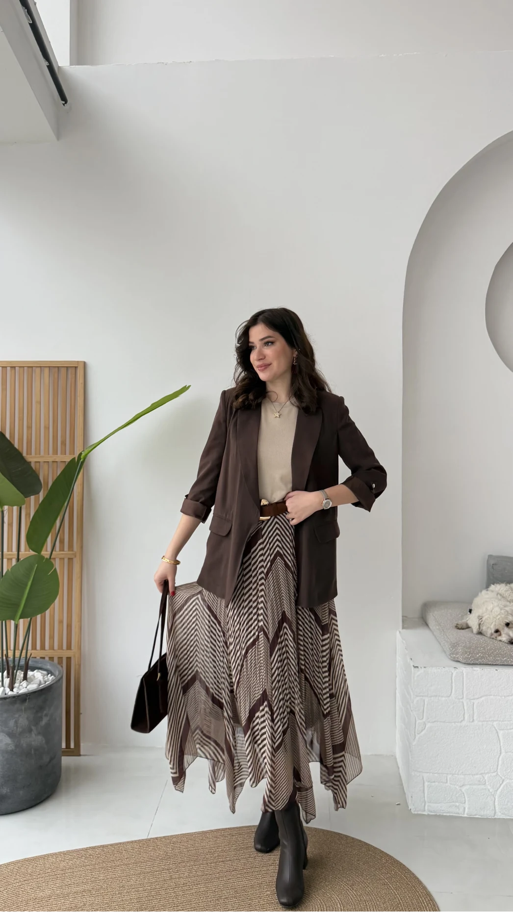 Kol Detay Blazer Ceket - Kahverengi - Kod: 7040