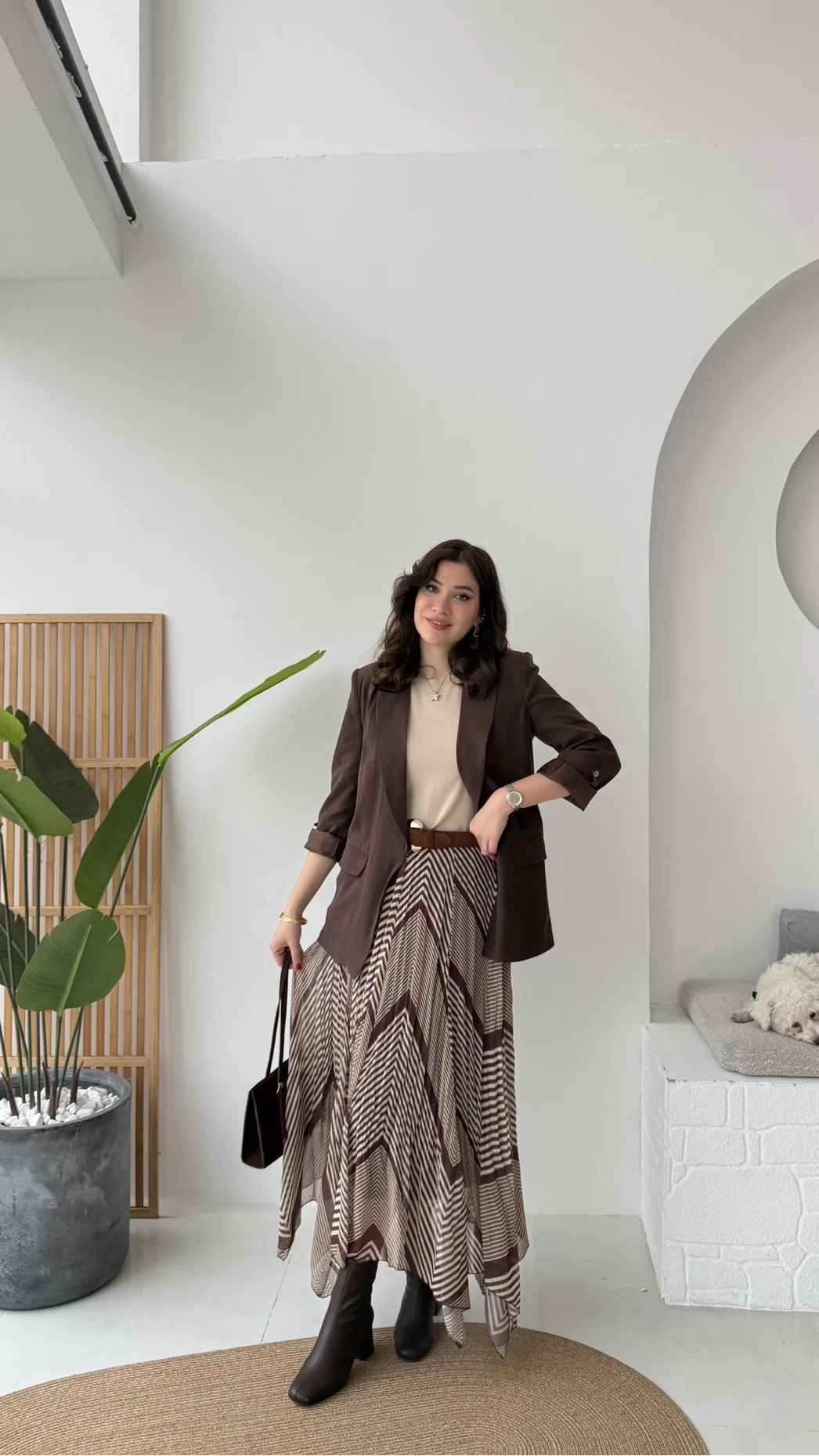 Kol Detay Blazer Ceket - Kahverengi - Kod: 7040