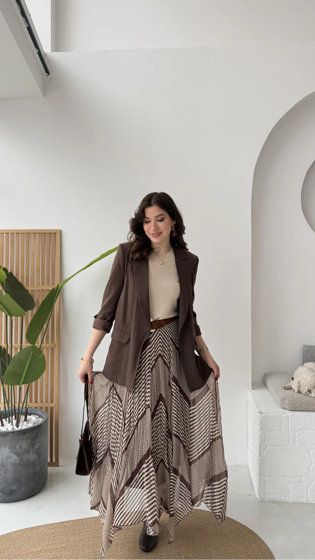 Kol Detay Blazer Ceket - Kahverengi - Kod: 7040