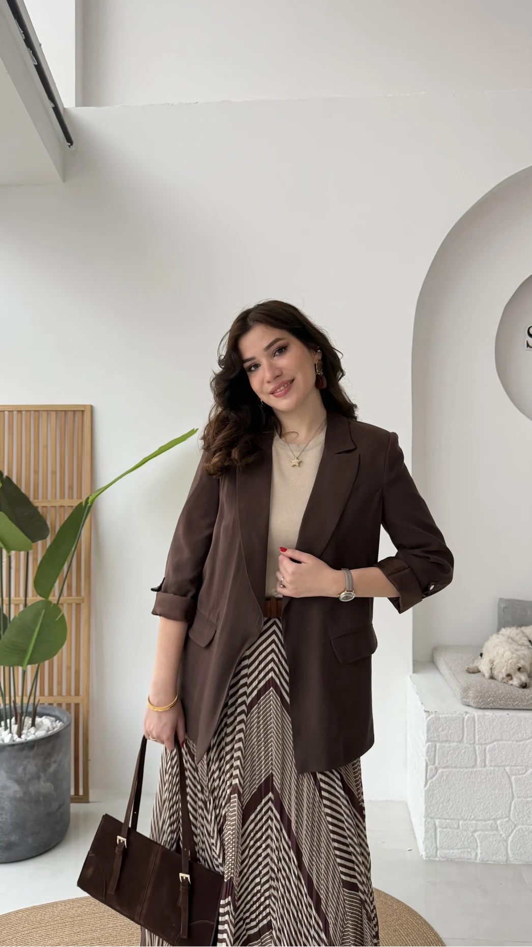 Kol Detay Blazer Ceket - Kahverengi - Kod: 7040