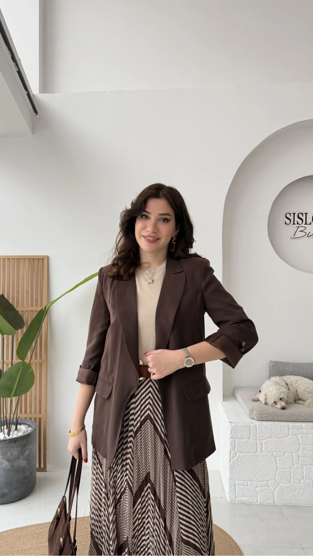 Kol Detay Blazer Ceket - Kahverengi - Kod: 7040