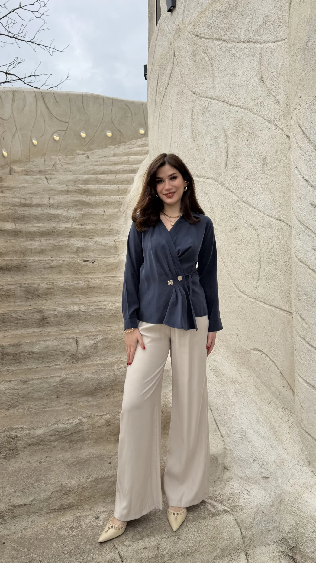 Aksesuar Detay Kimono Gömlek - Lacivert - Kod: 2203