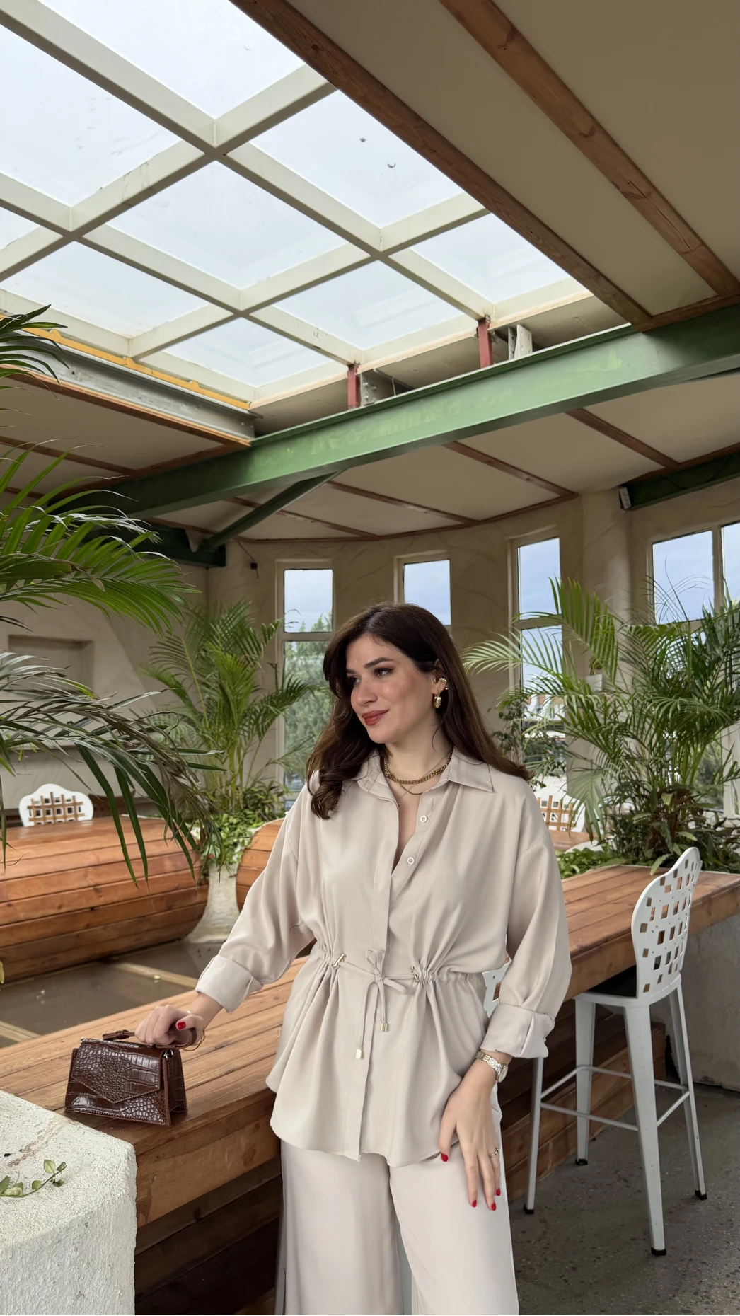 Tracy Belden Bağlamalı Gömlek - Taş - Kod: 2202