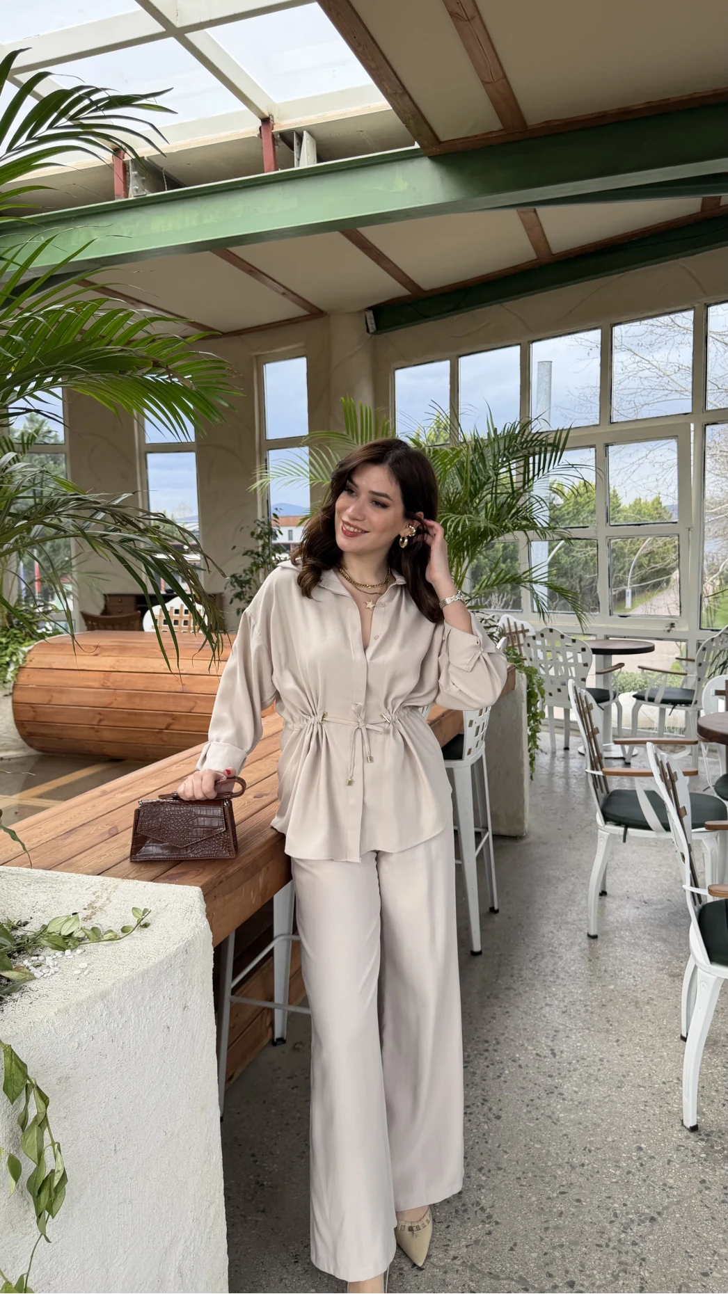 Tracy Belden Bağlamalı Gömlek - Taş - Kod: 2202