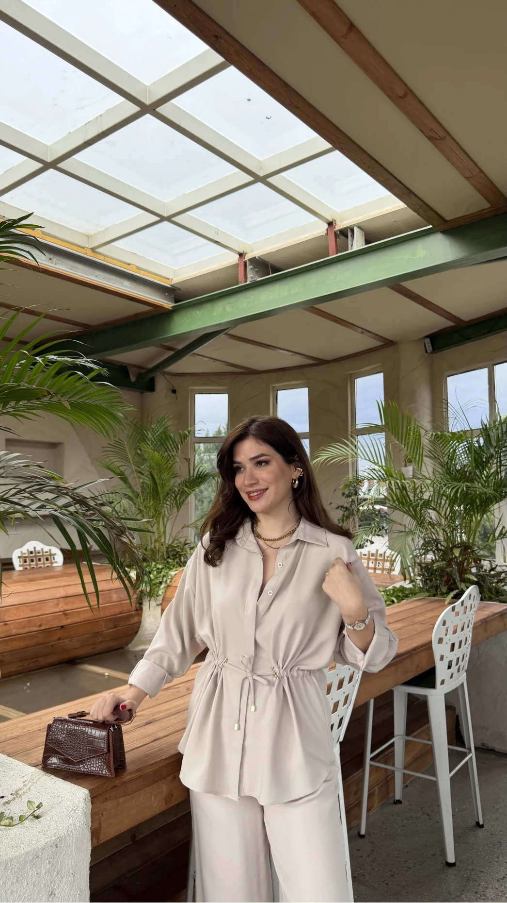 Tracy Belden Bağlamalı Gömlek - Taş - Kod: 2202